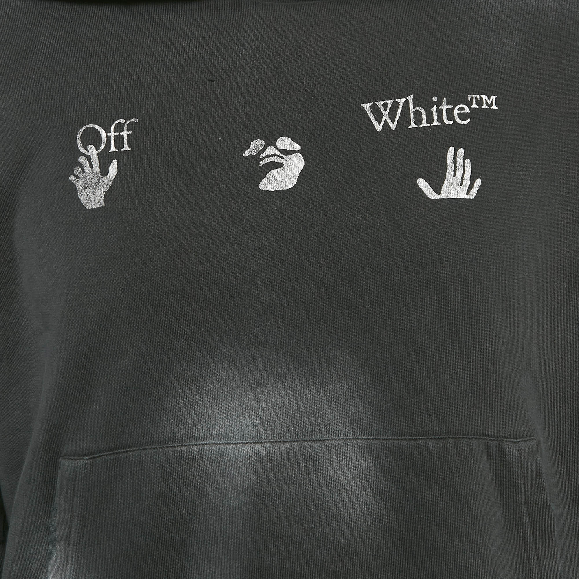 Off-White Black Faded Vintage Print Cotton Print Hoodie L 