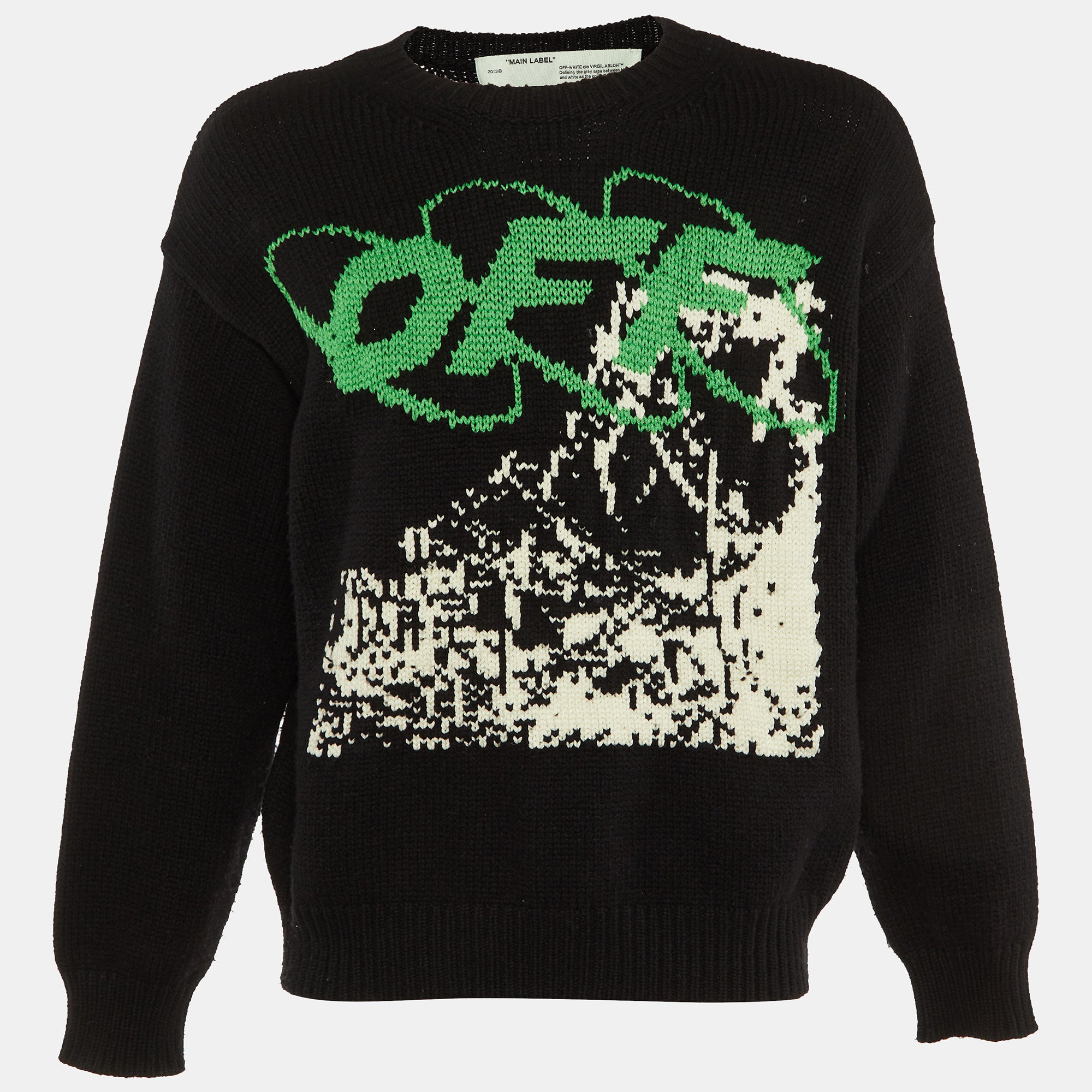 

Off-White Tri Color Knit Wool Crew Neck Sweater S, Multicolor