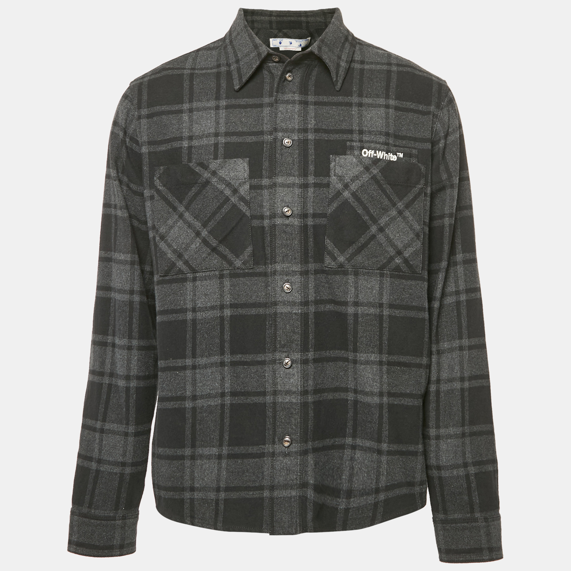

Off-White Black Tartan Cotton Logo Embroidered Shirt M, Grey