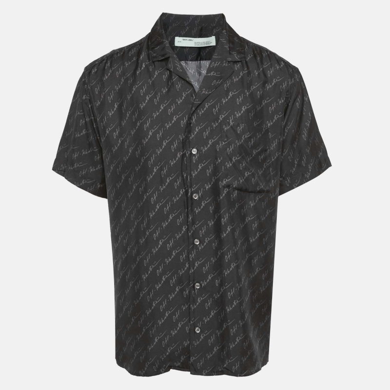 Pre-owned Off-white Black Logo Print Silk Button Front Shirt L