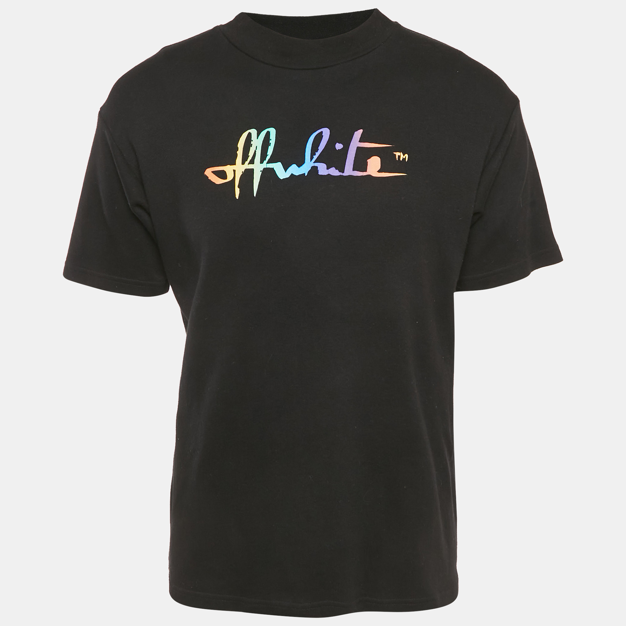 

Off-White Black Painted Logo Cotton Crew Neck T-Shirt XS