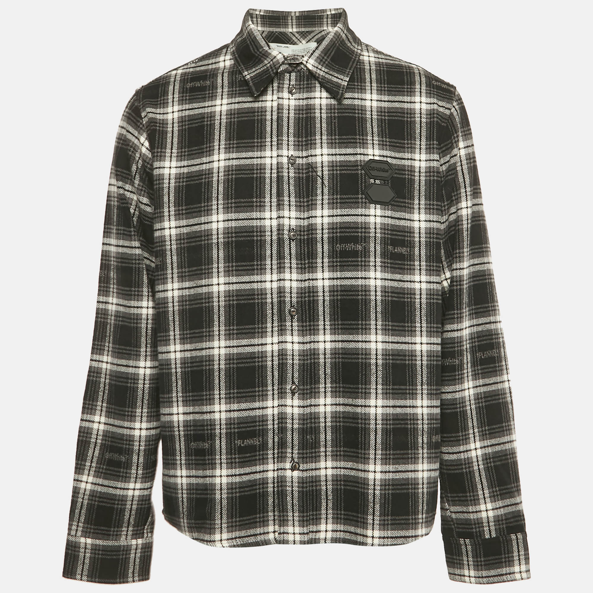 Off-White Black Flannel Cotton Blend Button Front Shirt L