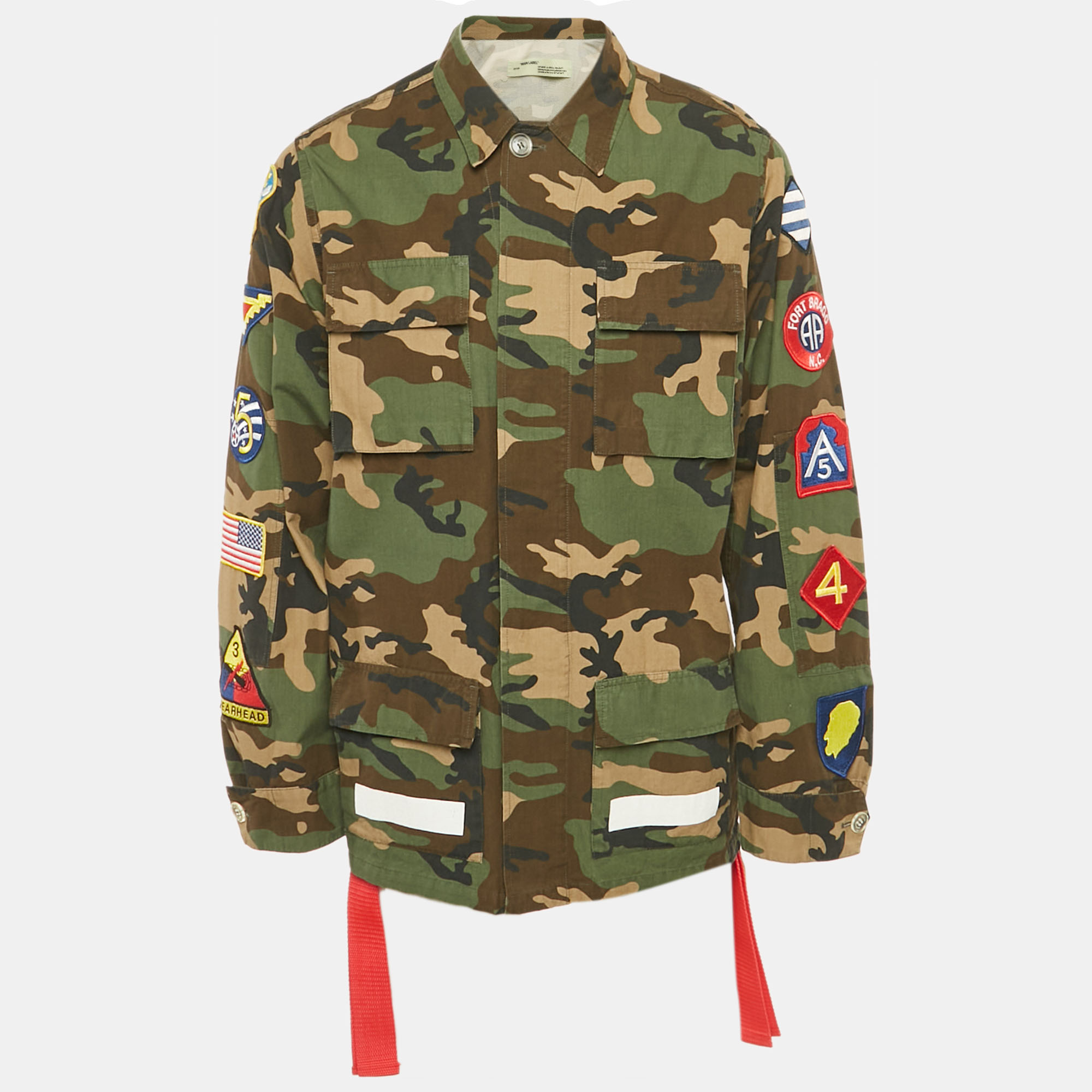 Pre-owned Off-white Green Camouflage Print Patch Detail Utility Jacket S