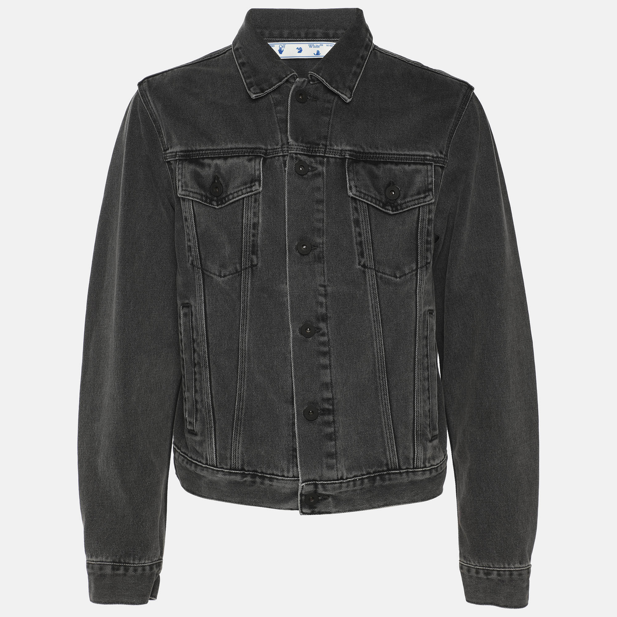

Off-White Grey Faded Denim Arrow Print Jacket S