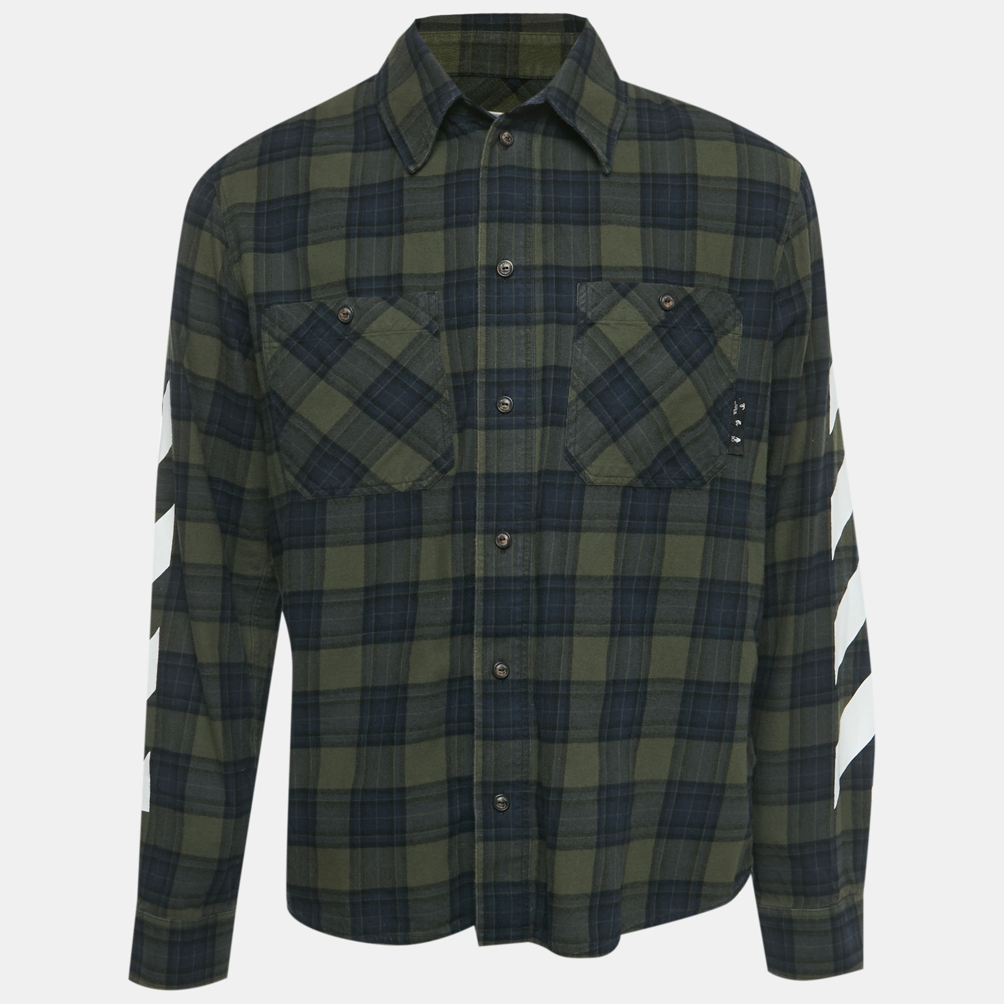 

Off-White Green/Blue Tartan Print Cotton Diagonal Shirt M