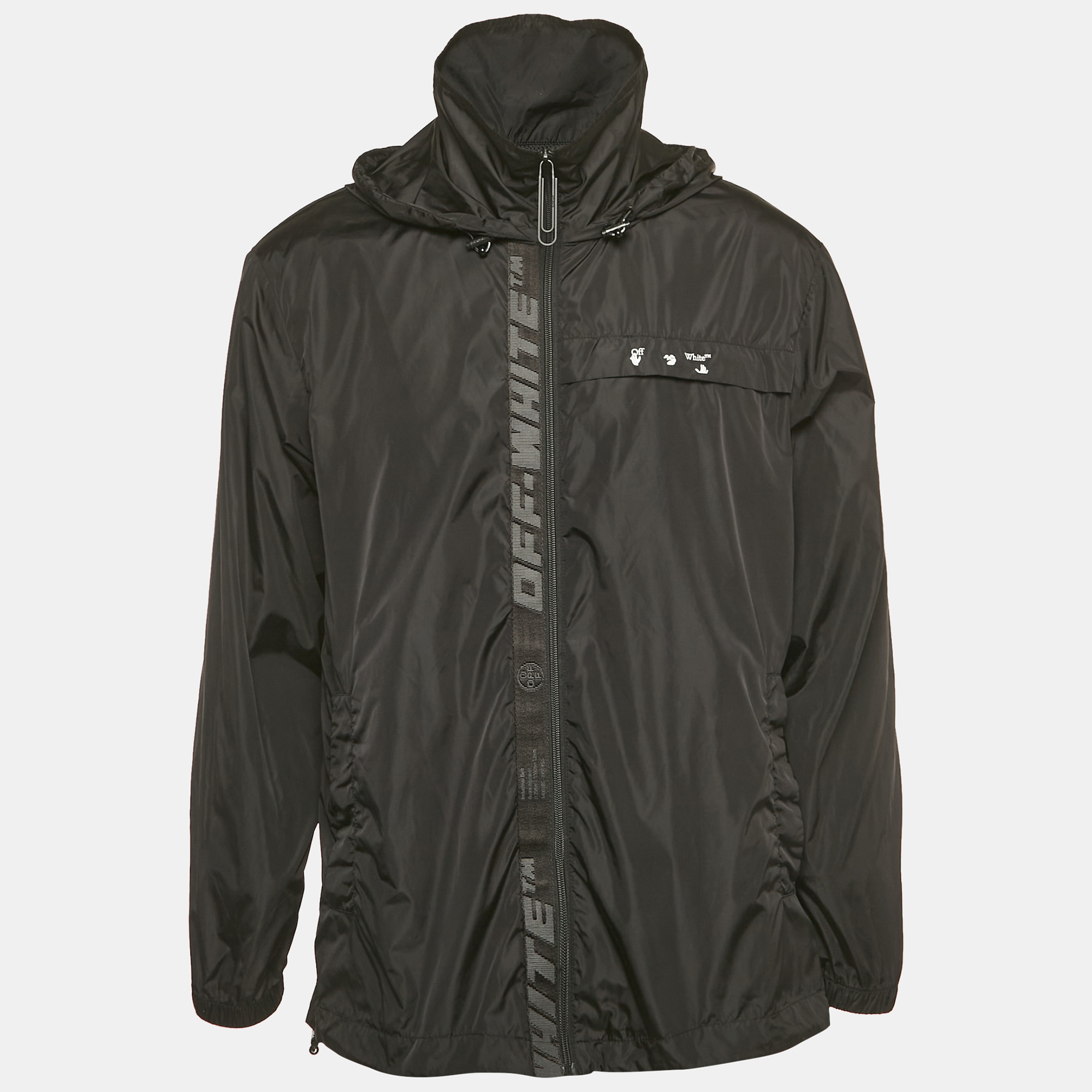 

Off-White Black Logo Print Synthetic Hooded Windbreaker Jacket S