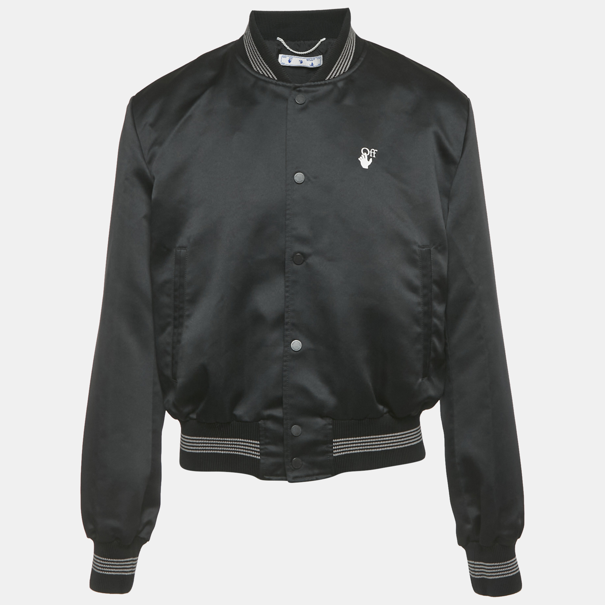 

Off-White Black Logo Print Synthetic Bomber Jacket L