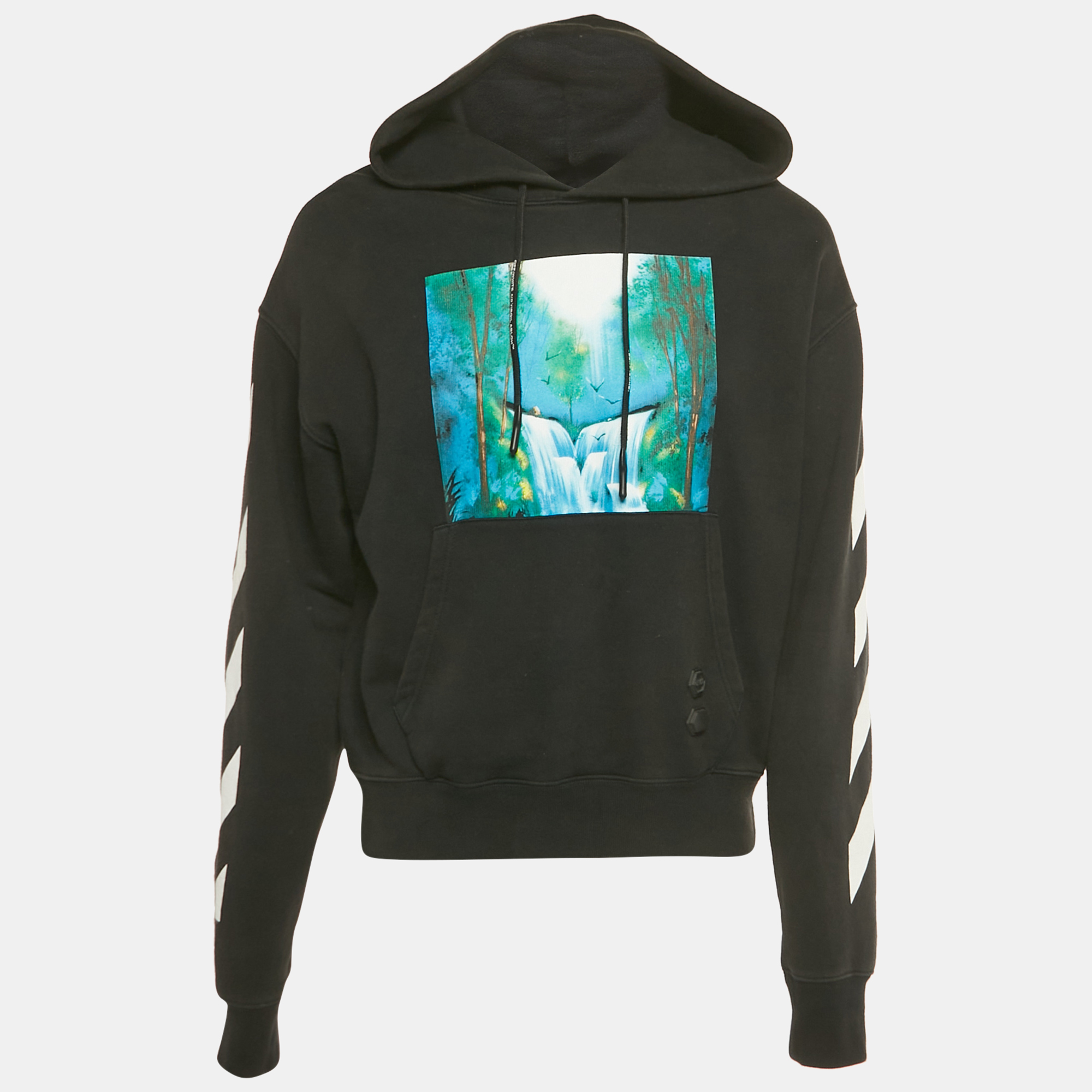 

Off-White Black Waterfall Print Cotton Hooded Sweatshirt S