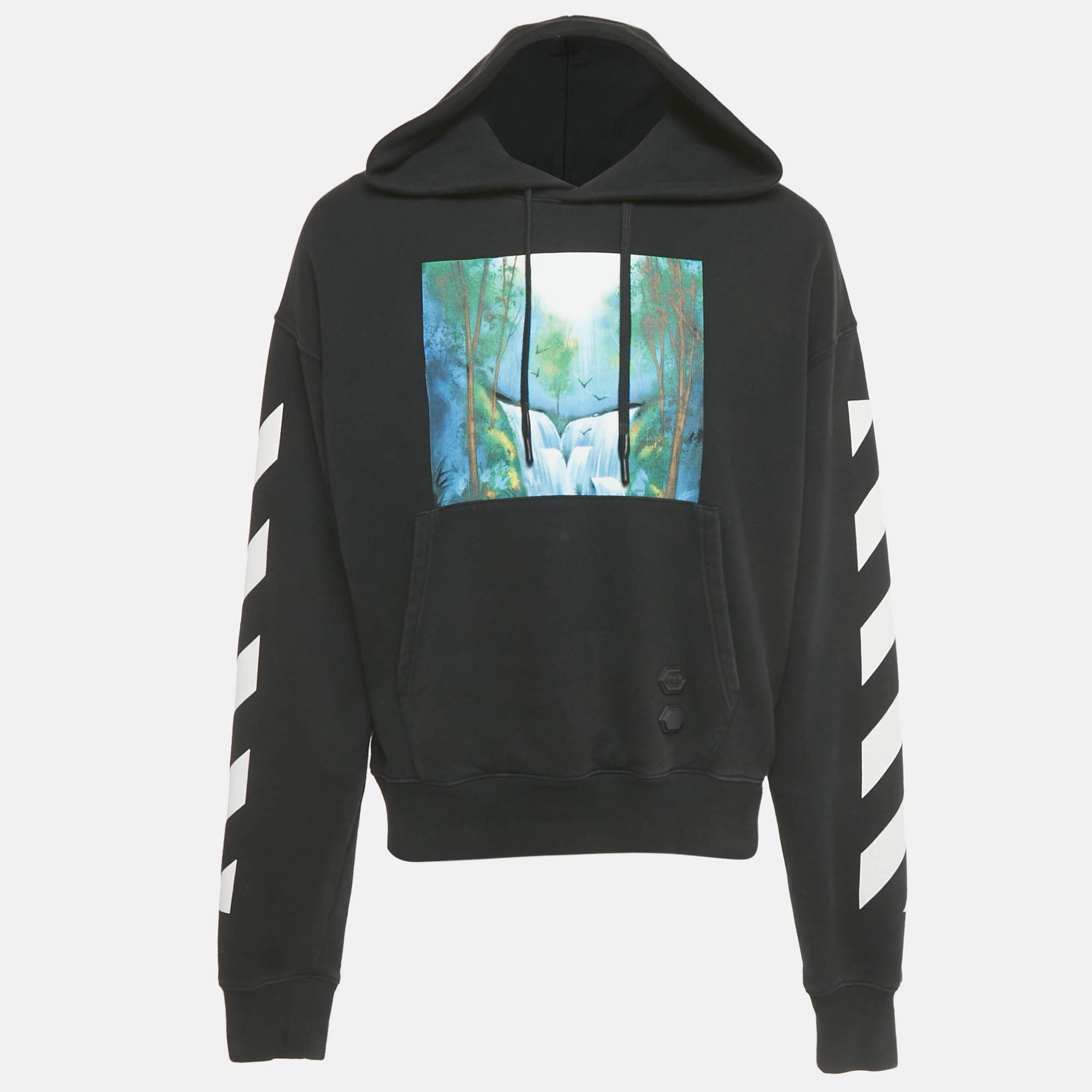 

Off-White Black Waterfall Print Cotton Hoodie M