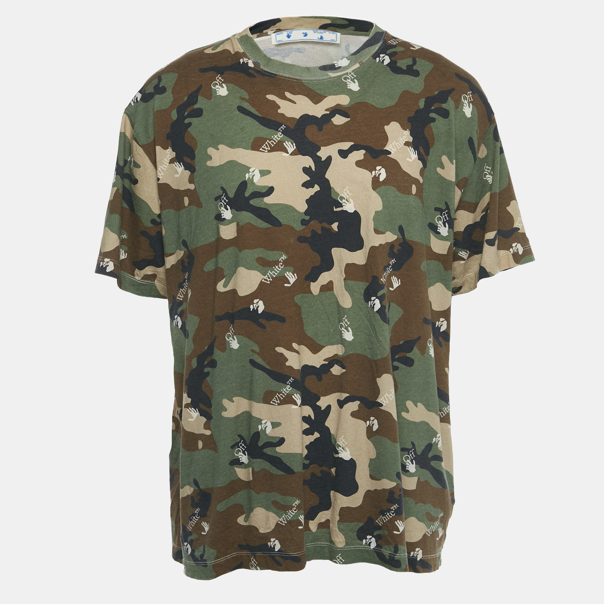 Pre-owned Off-white Green Camouflage Jersey T-shirt M