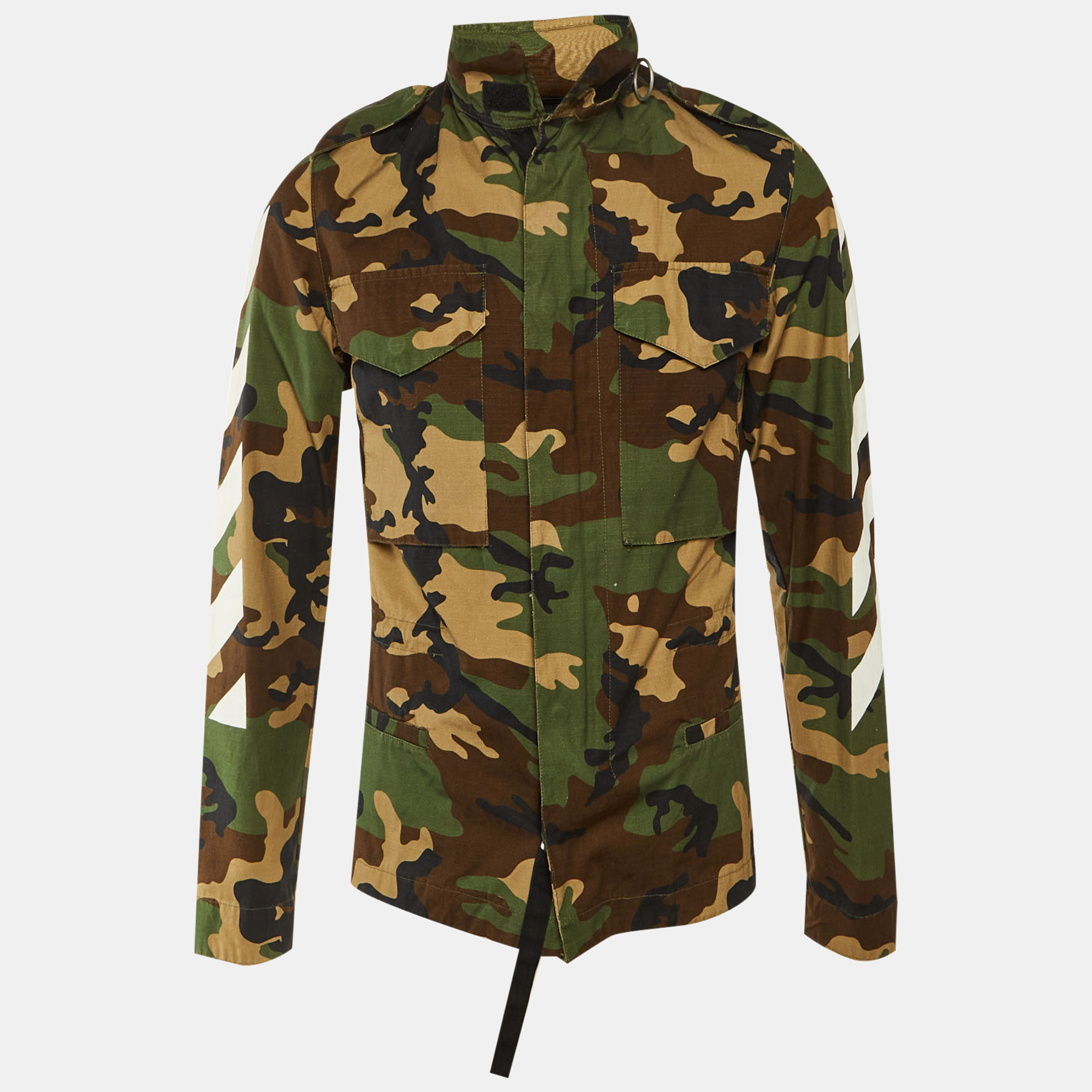 

Off-White Green Camo Print Cotton Hooded Field Jacket XXS