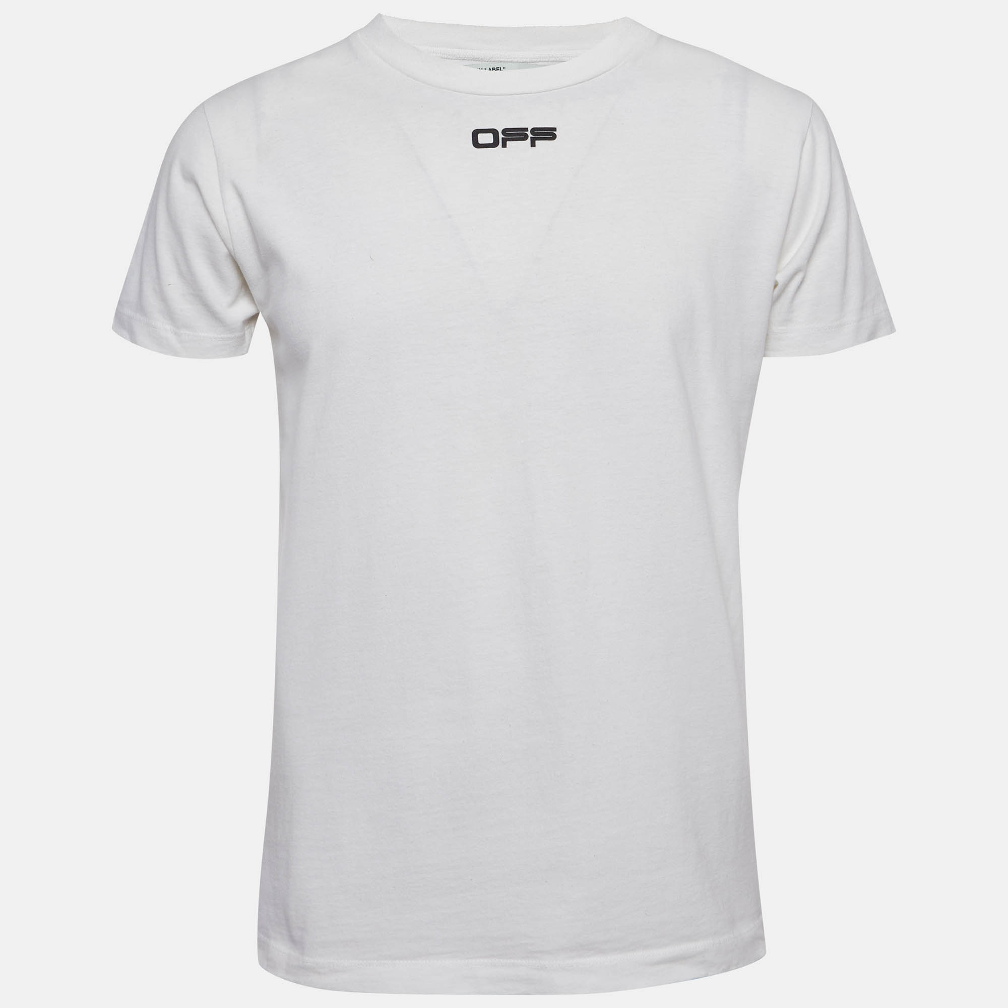 

Off-White White Print Cotton Half Sleeve T-Shirt S