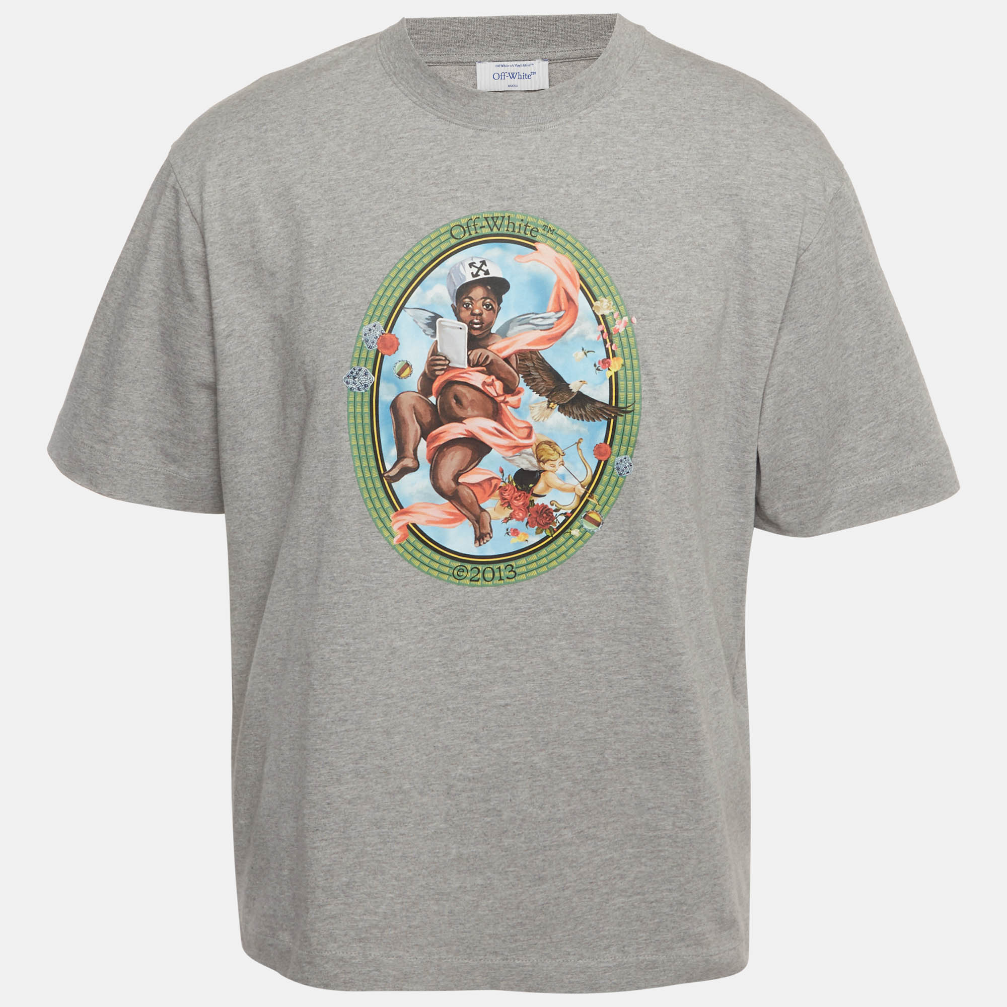 Pre-owned Off-white Grey Fresco Oval Skate Graphic Jersey T-shirt M In Gray