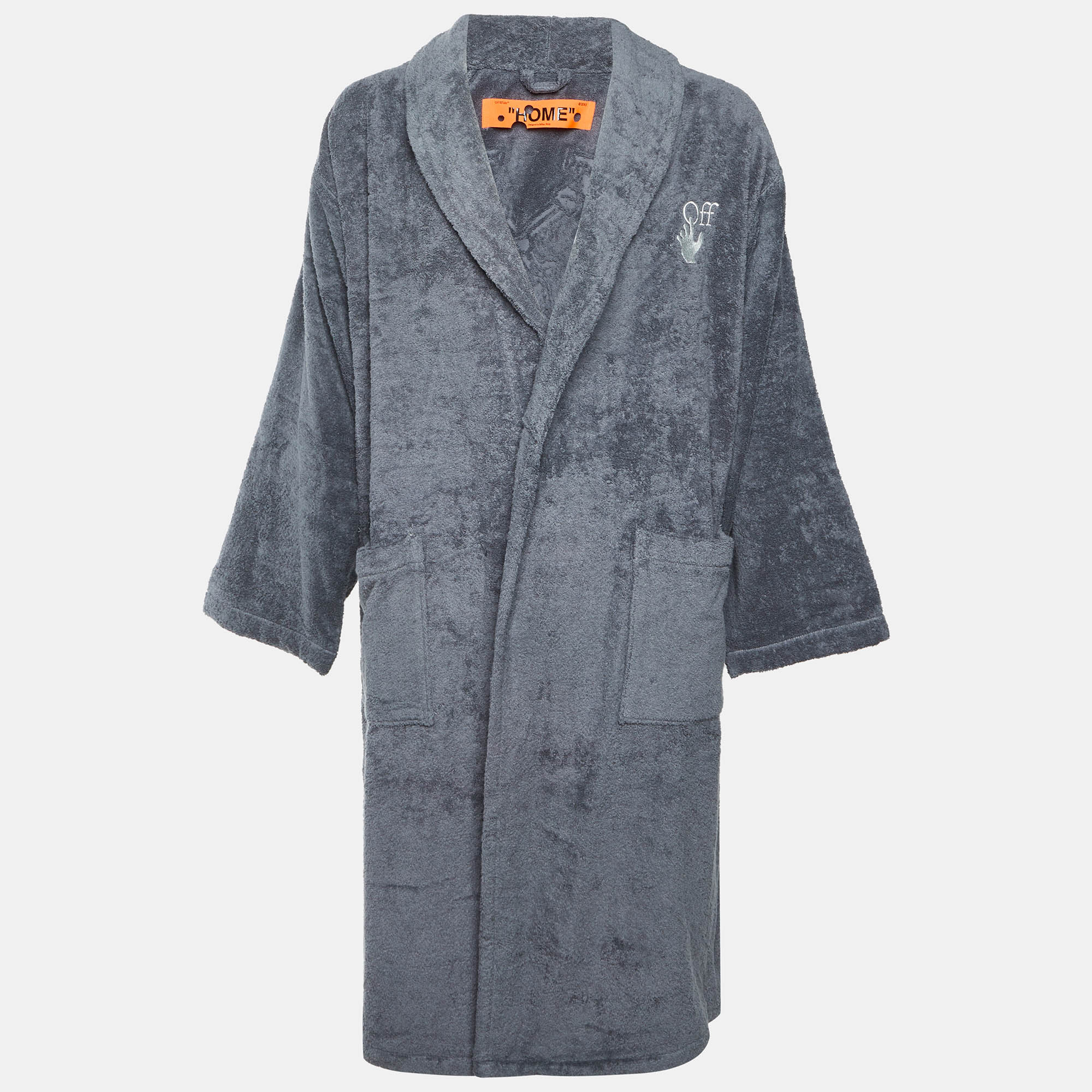 

Off-White Grey Logo Embroidered Terry Bathrobe L/XL