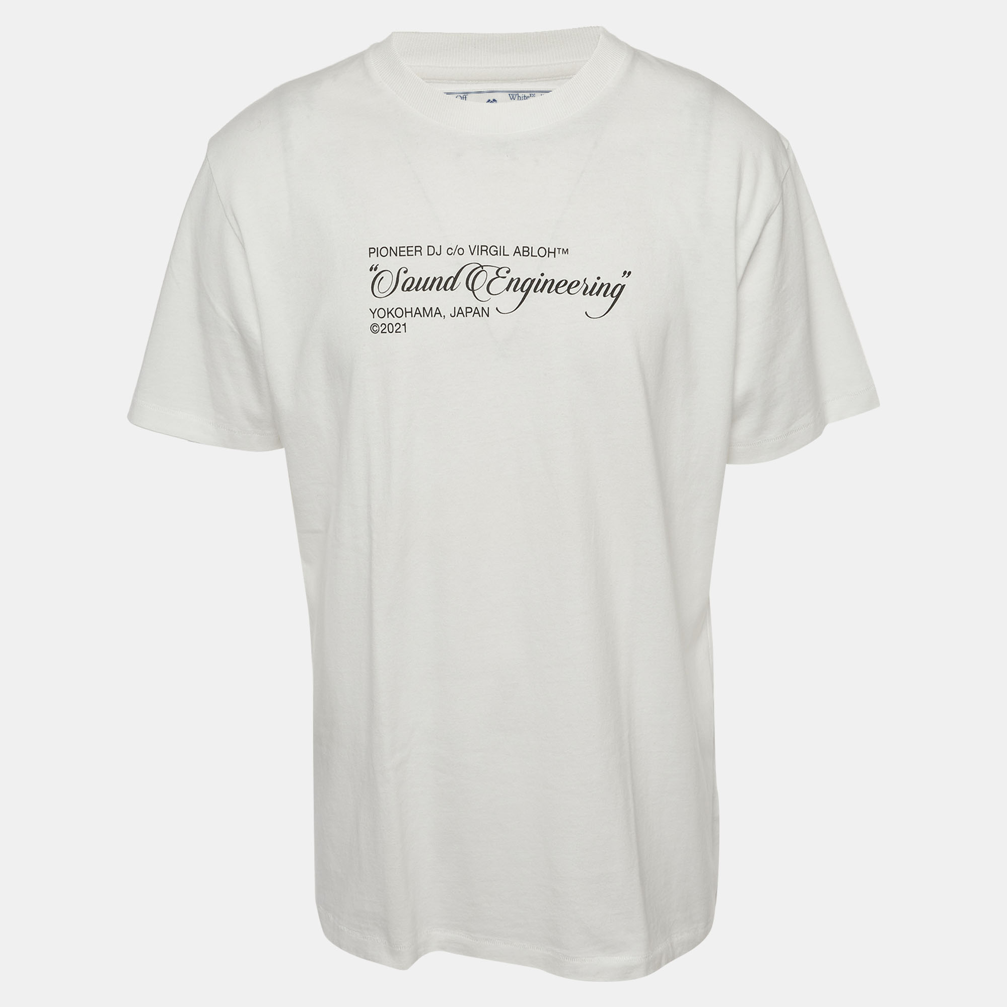 Pre-owned Off-white × Pioneer Dj White Graphic Print Jersey Crewneck T-shirt Xl