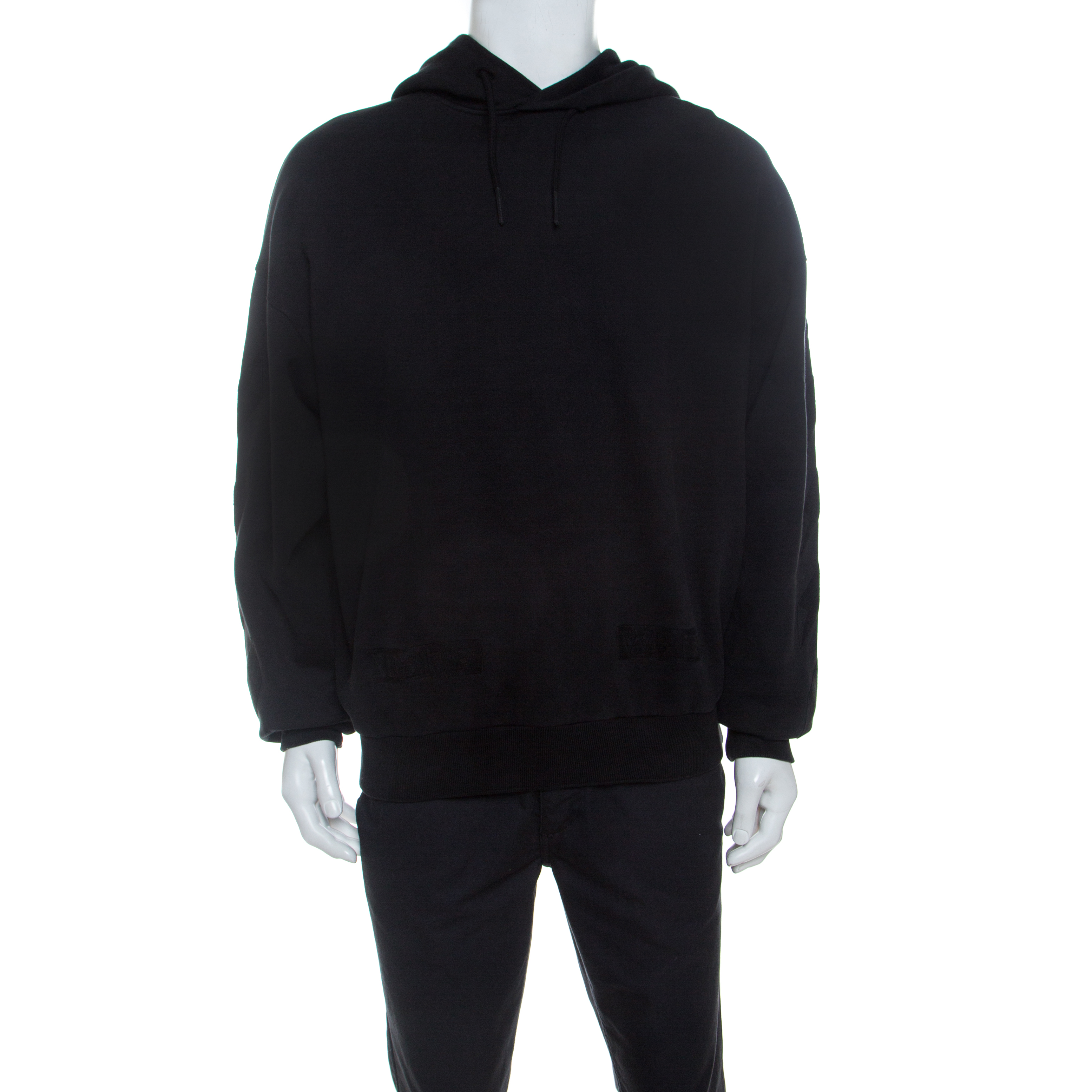 Pre Owned Off White Black Cotton Washed Out Effect Embroidered Hoodie S