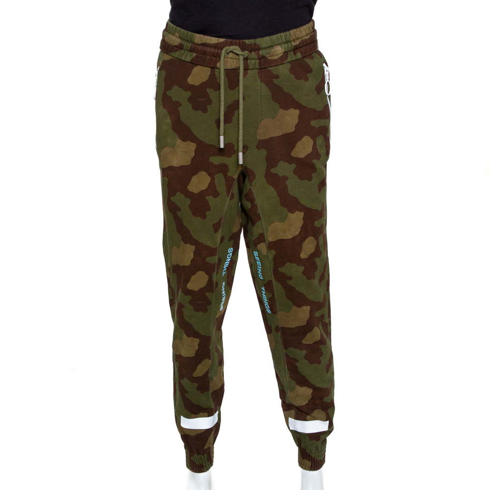 Off White Military Green Cotton Diagonal Camouflage Joggers S Off