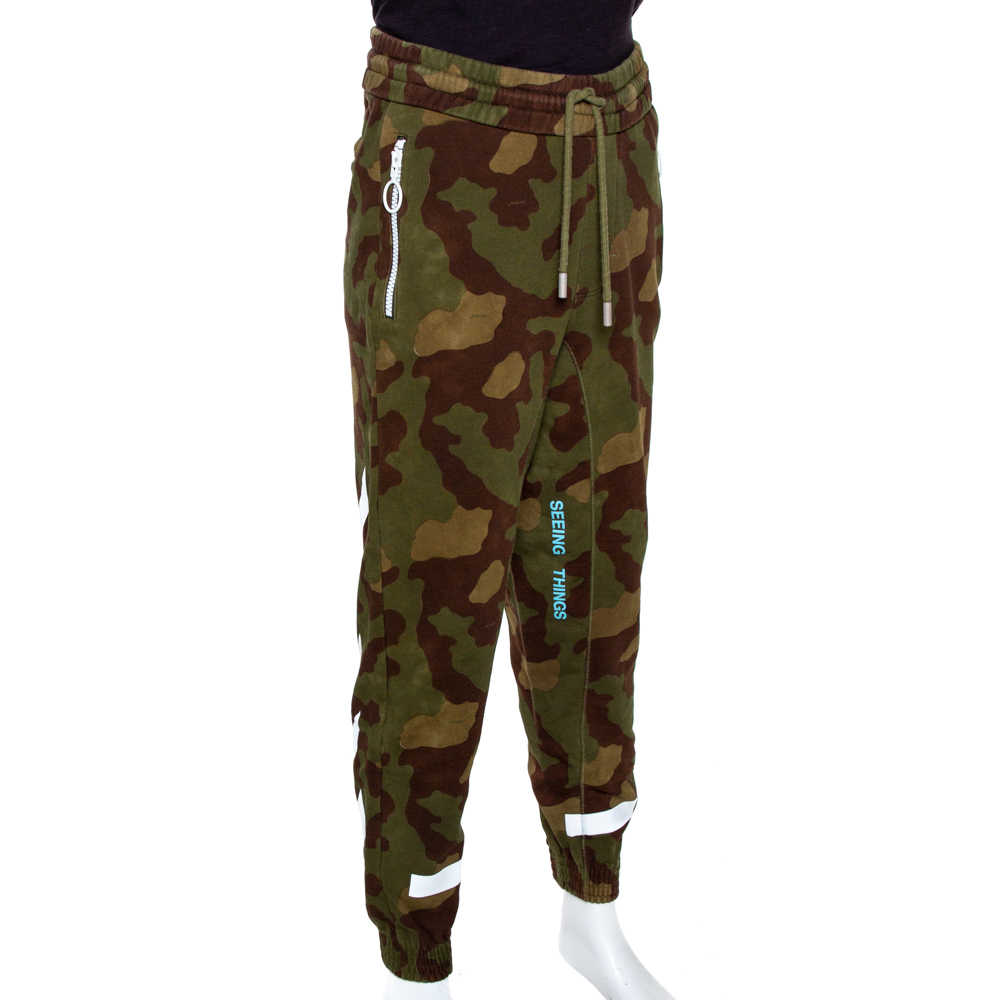 

Off-White Military Green Cotton Diagonal Camouflage Joggers