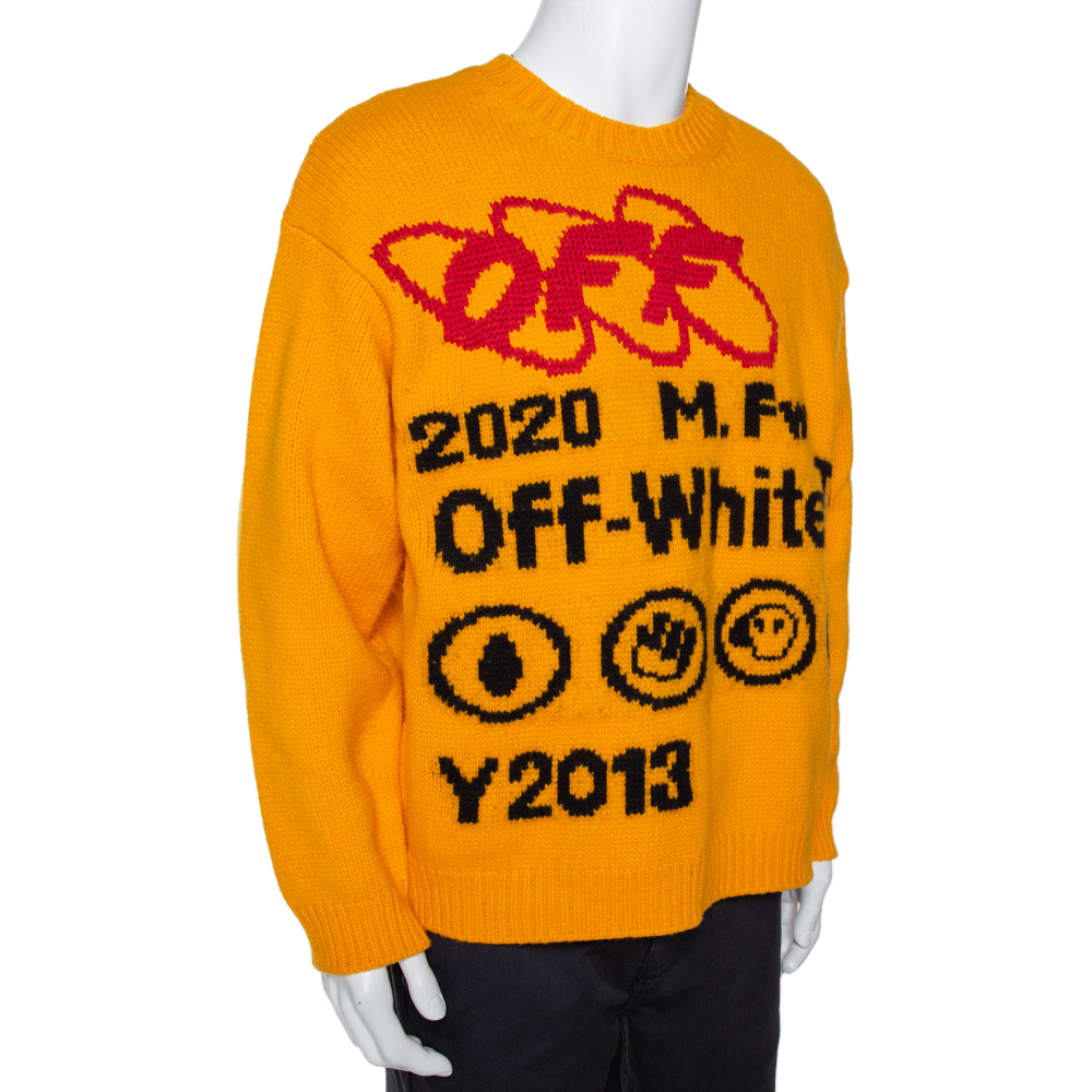 

Off-White Yellow Bonded Knit Crew Neck Sweater