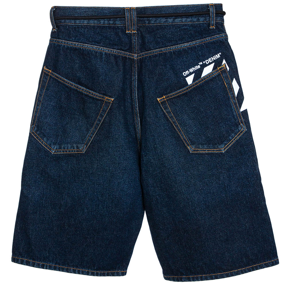 

Off White Indigo Zipper & Drawstring Detail Denim Shorts, Navy blue