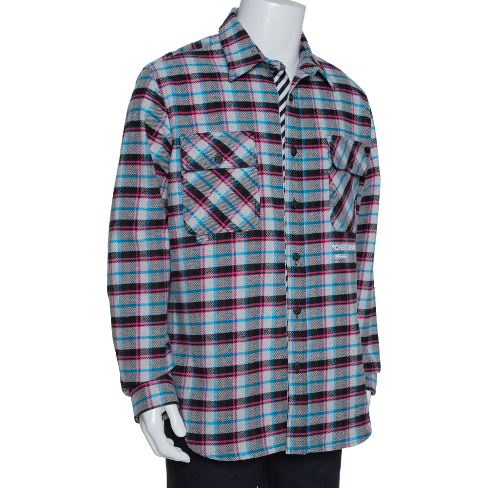 

Off-White Grey Check Cotton Flannel Long Sleeve Shirt