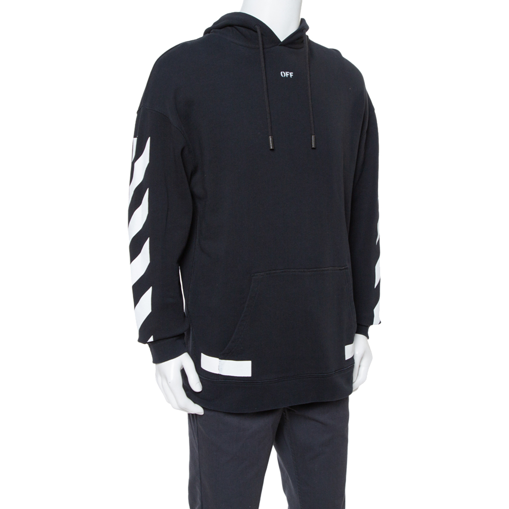 

Off-White Black Diagonals Print Cotton 'Seeing Things' Oversized Hoodie