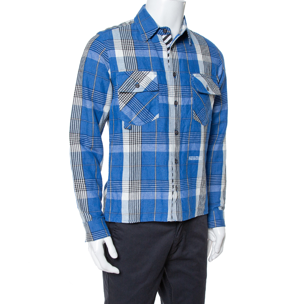 

Off-White Blue Checked Cotton Linen Shirt