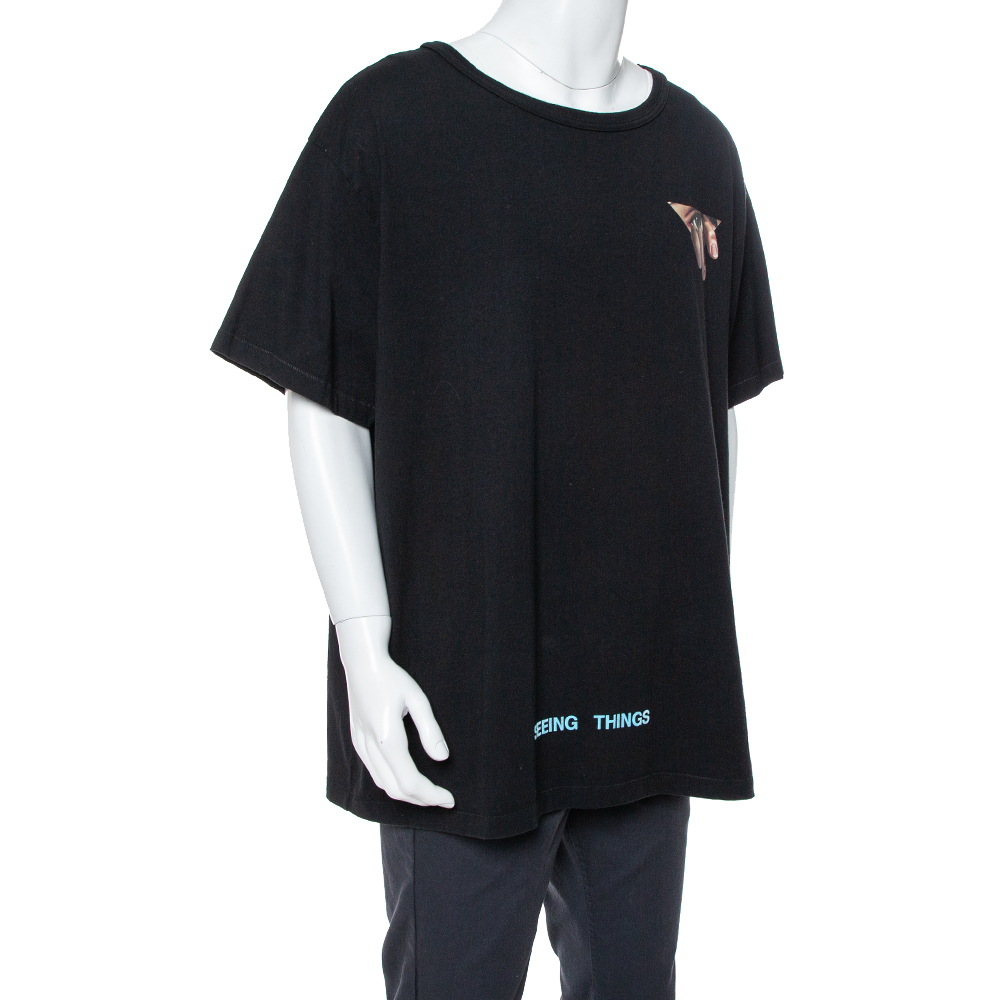 

Off-White Black Eyes Print Cotton Crew Neck T-Shirt