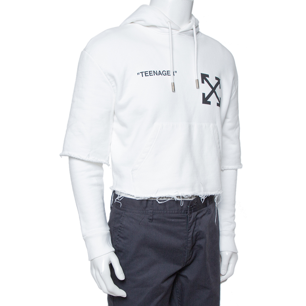 

Off-White White Cotton Flamed Bart Double Sleeve Detail Hoodie