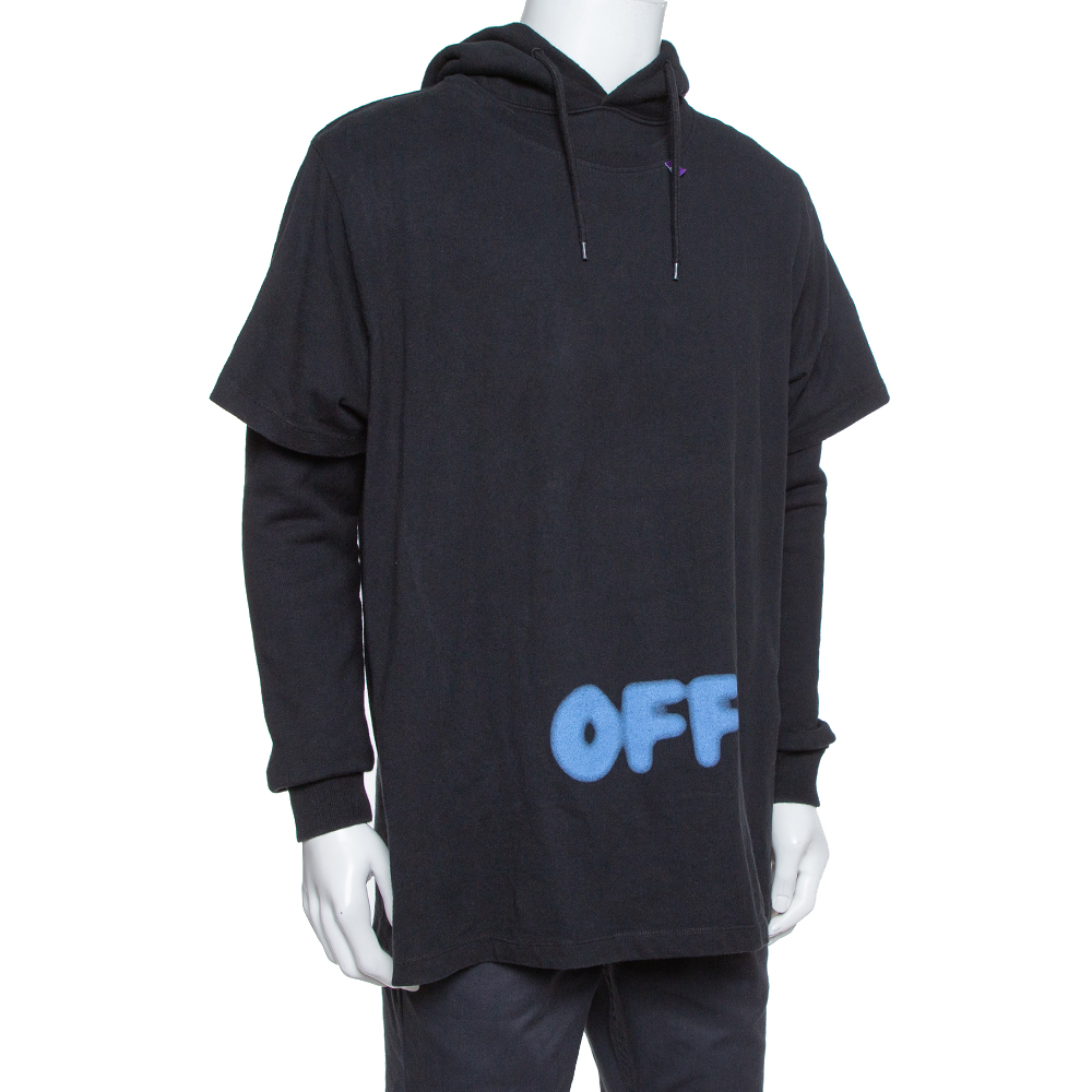 

Off-White Black Blurred Off Print Cotton T-Shirt Detail Hoodie