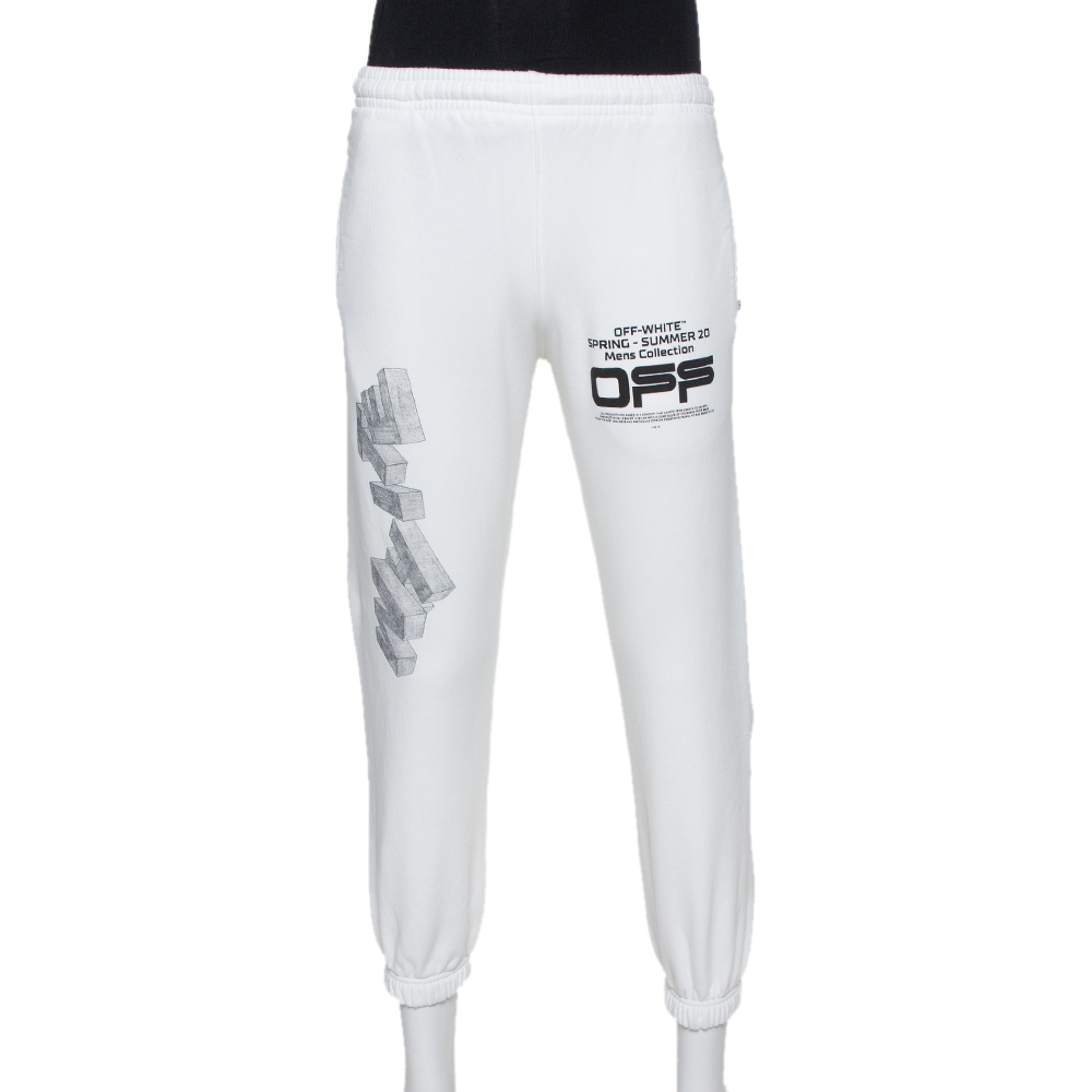 Pre-owned Off-white White Logo Printed Cotton Joggers S