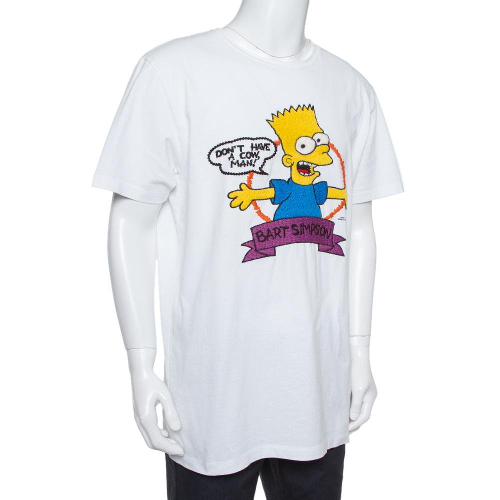 

Off-White White Simpsons Bart Embroidered Cotton Crewneck T-Shirt