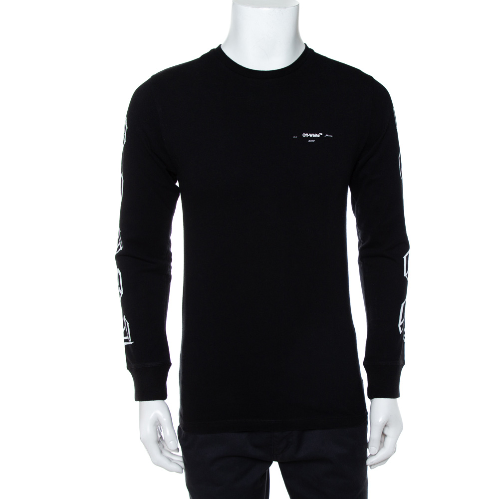Pre-owned Off-white Black Printed Cotton Long Sleeve Crewneck T-shirt S