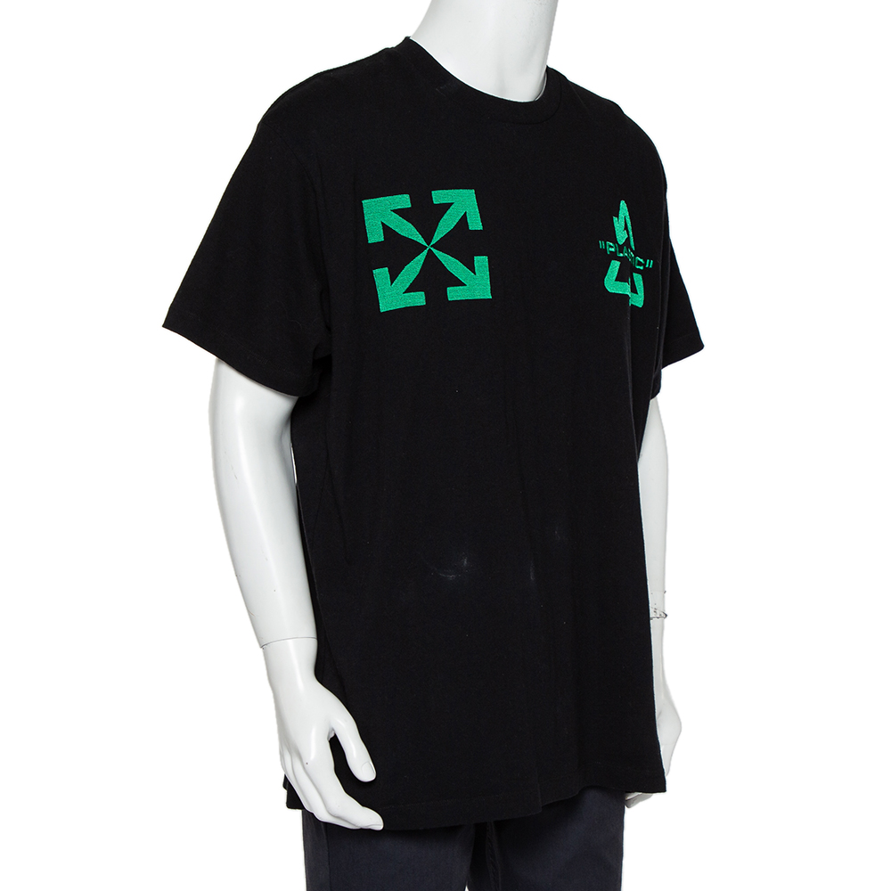 

Off-White Black Cotton Universal Key Embroidered Crewneck Oversized T-Shirt