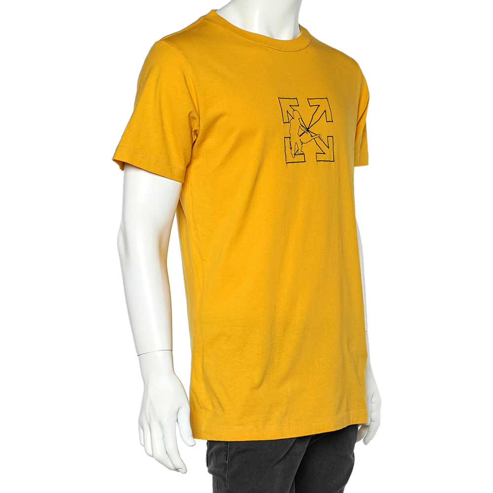 

Off-White Yellow Cotton Logo Worker Embroidered Crewneck T-Shirt