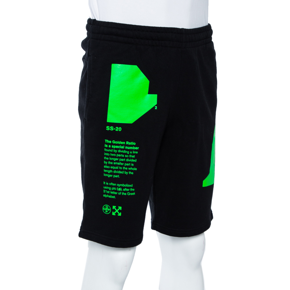 

Off-White Black Logo Printed Cotton Knit Bermuda Shorts