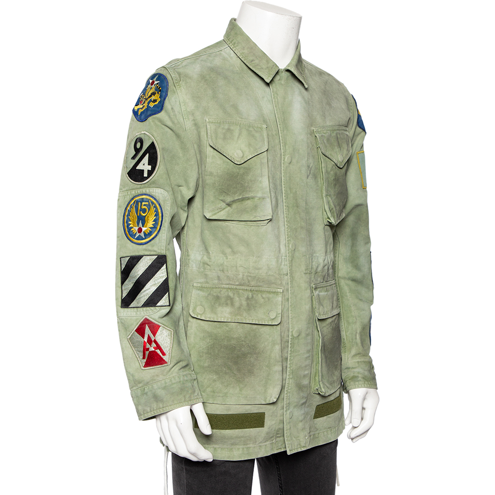 

Off-White Green Logo Printed Cotton Patch Detail Field Jacket