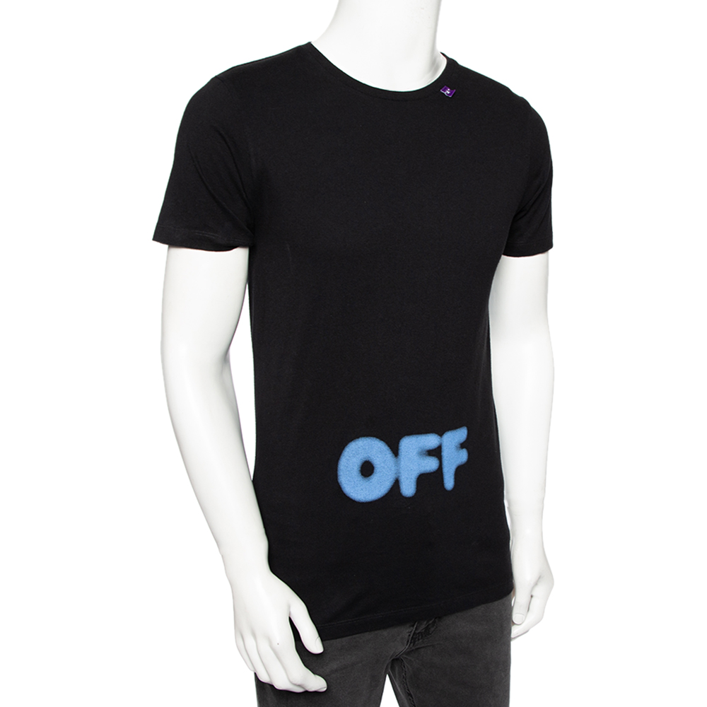 

Off-White Black Logo Printed Cotton Crewneck T-shirt