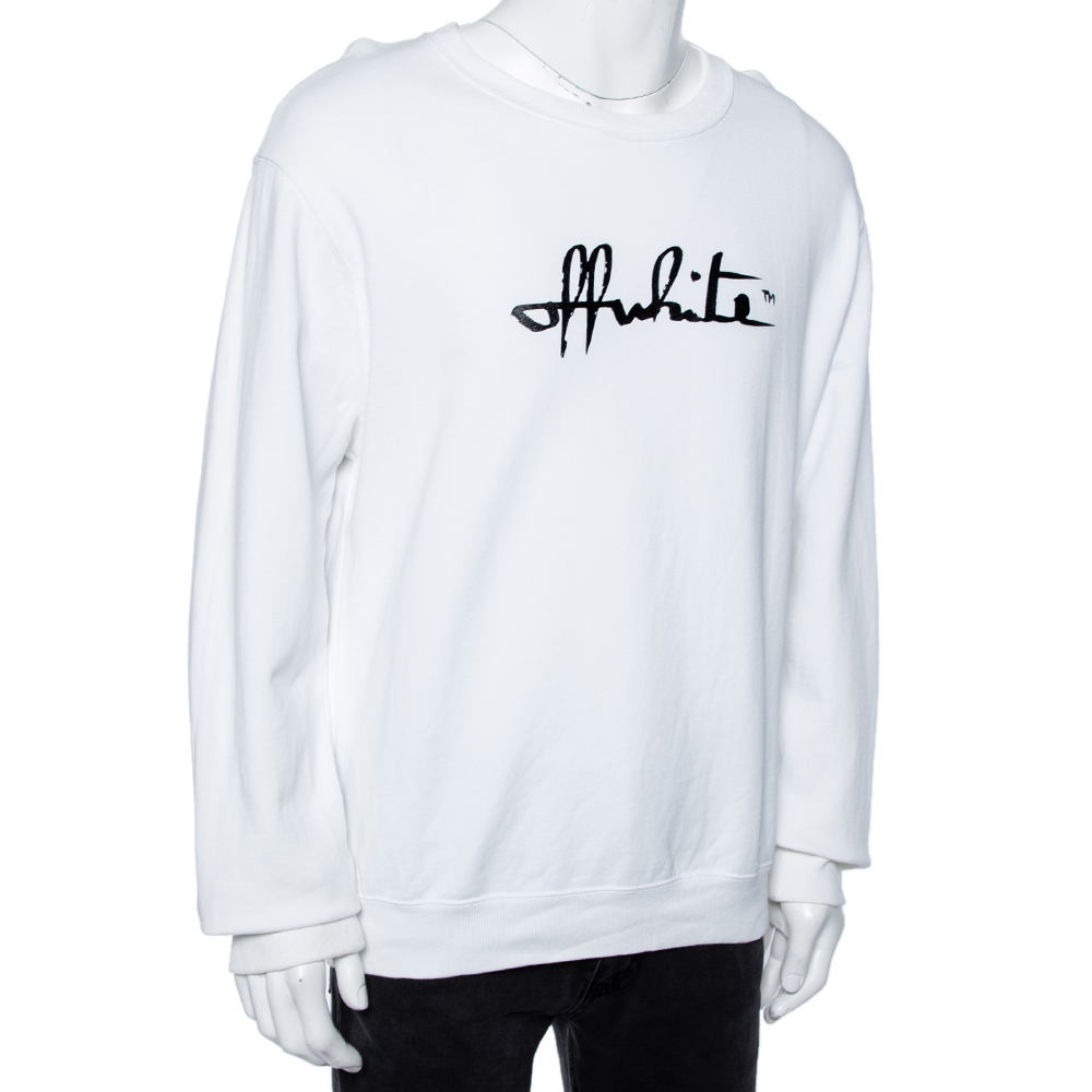 

Off-White White Logo Printed Cotton Knit Sweater