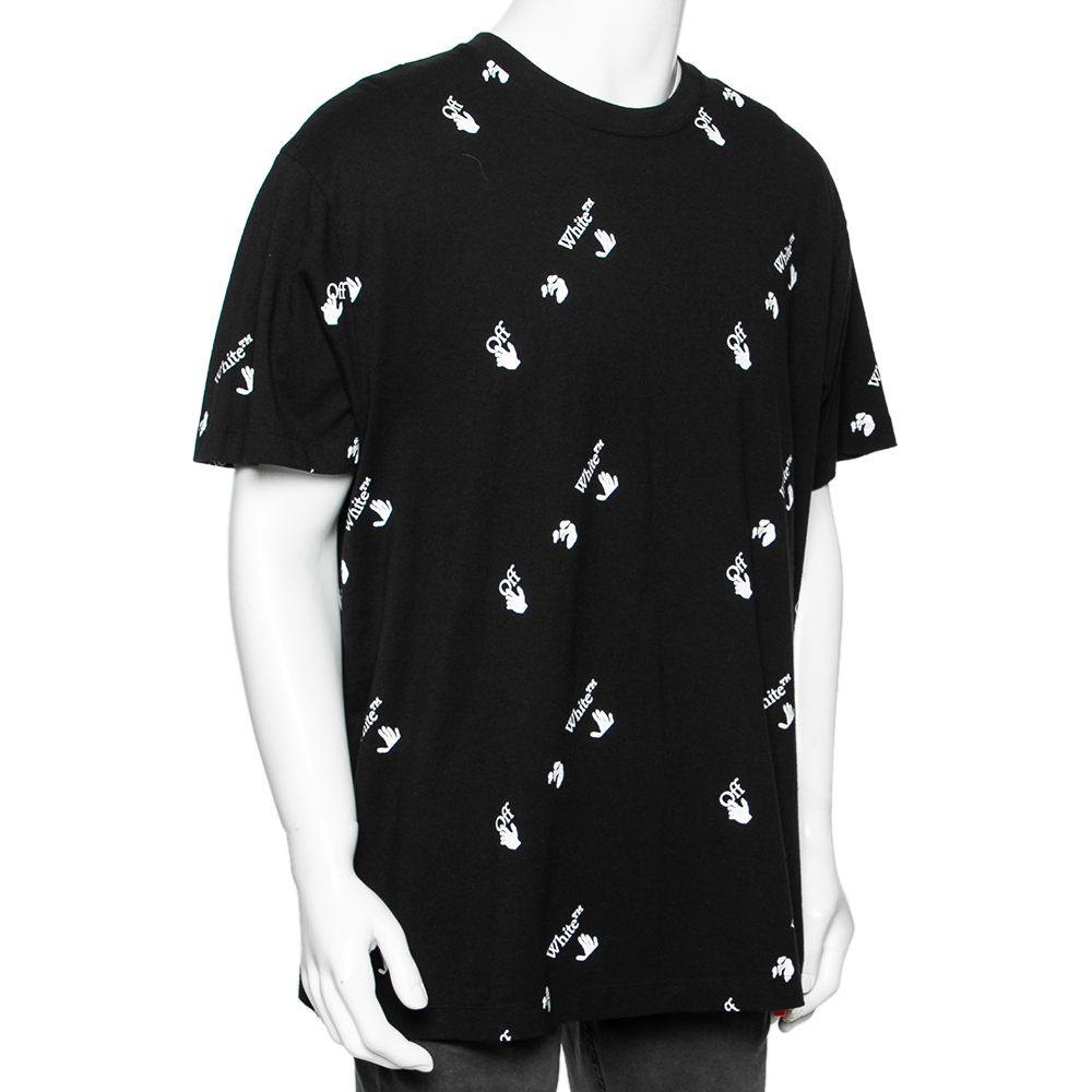 

Off-White Black Cotton Allover Logo Printed Oversized T-Shirt