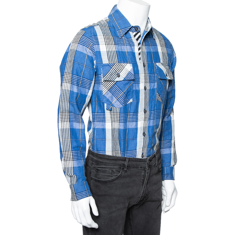 

Off-White Off-White Blue Checked Linen & Cotton Shirt