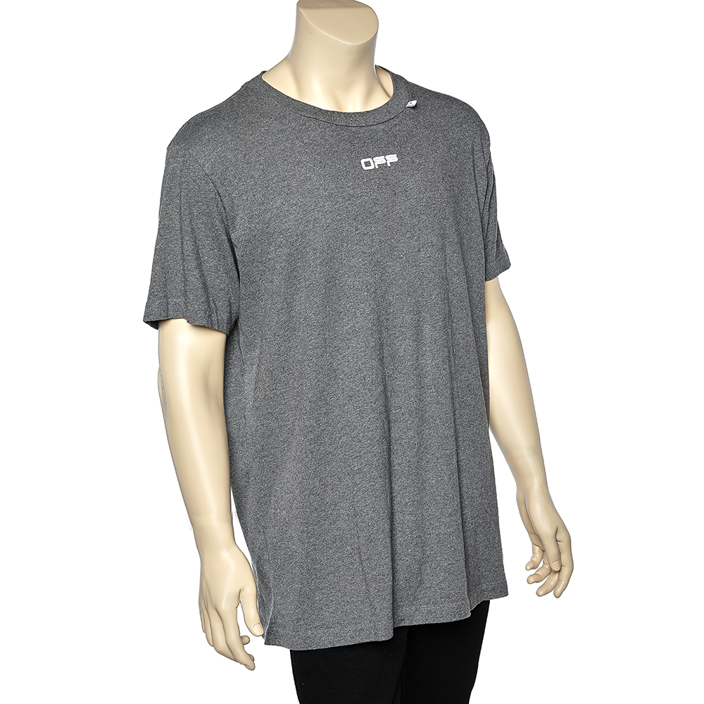 

Off-White Grey Cotton Knit Logo Print T-Shirt