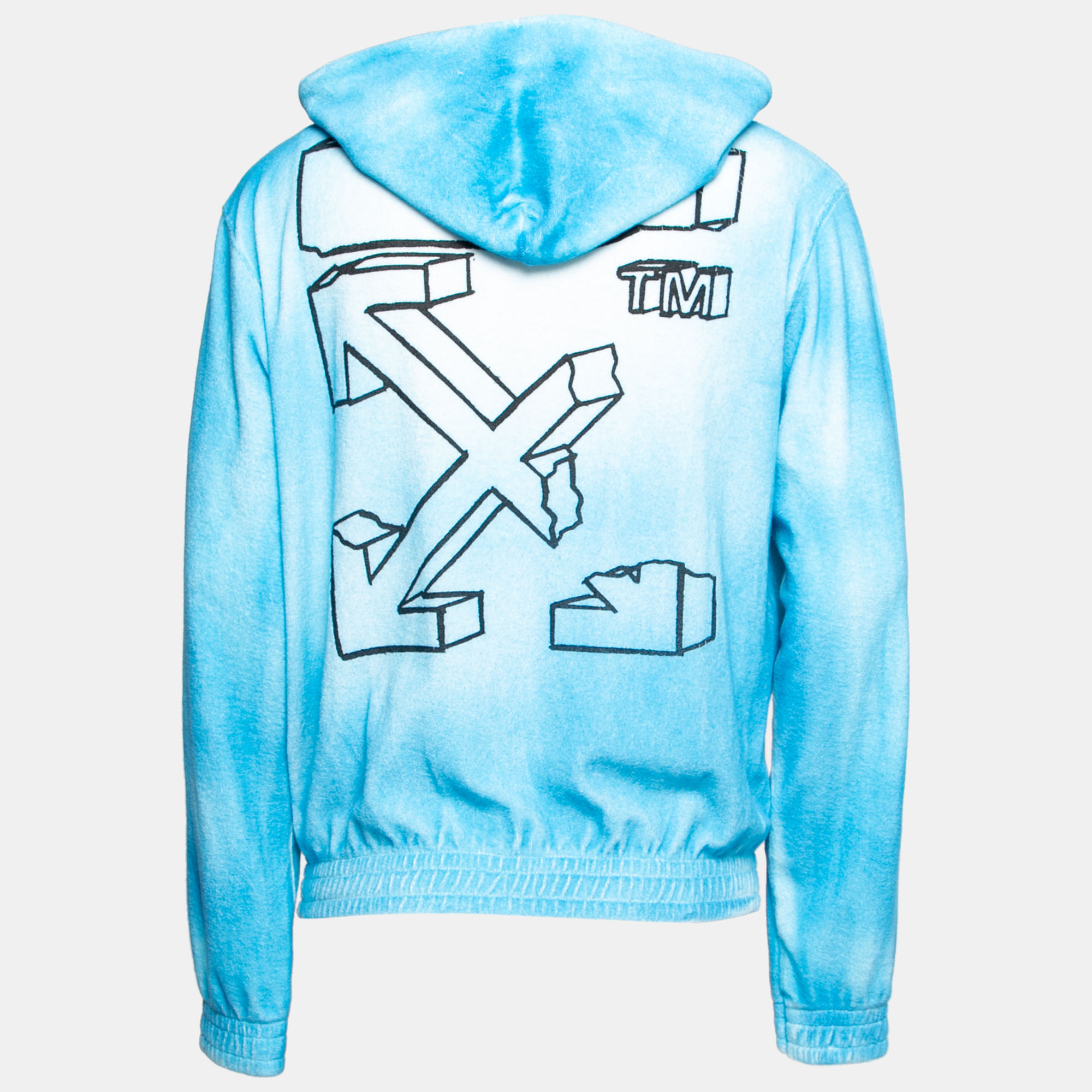 

Off-White Blue Terry Cotton Logo Printed Long Sleeve Hoodie