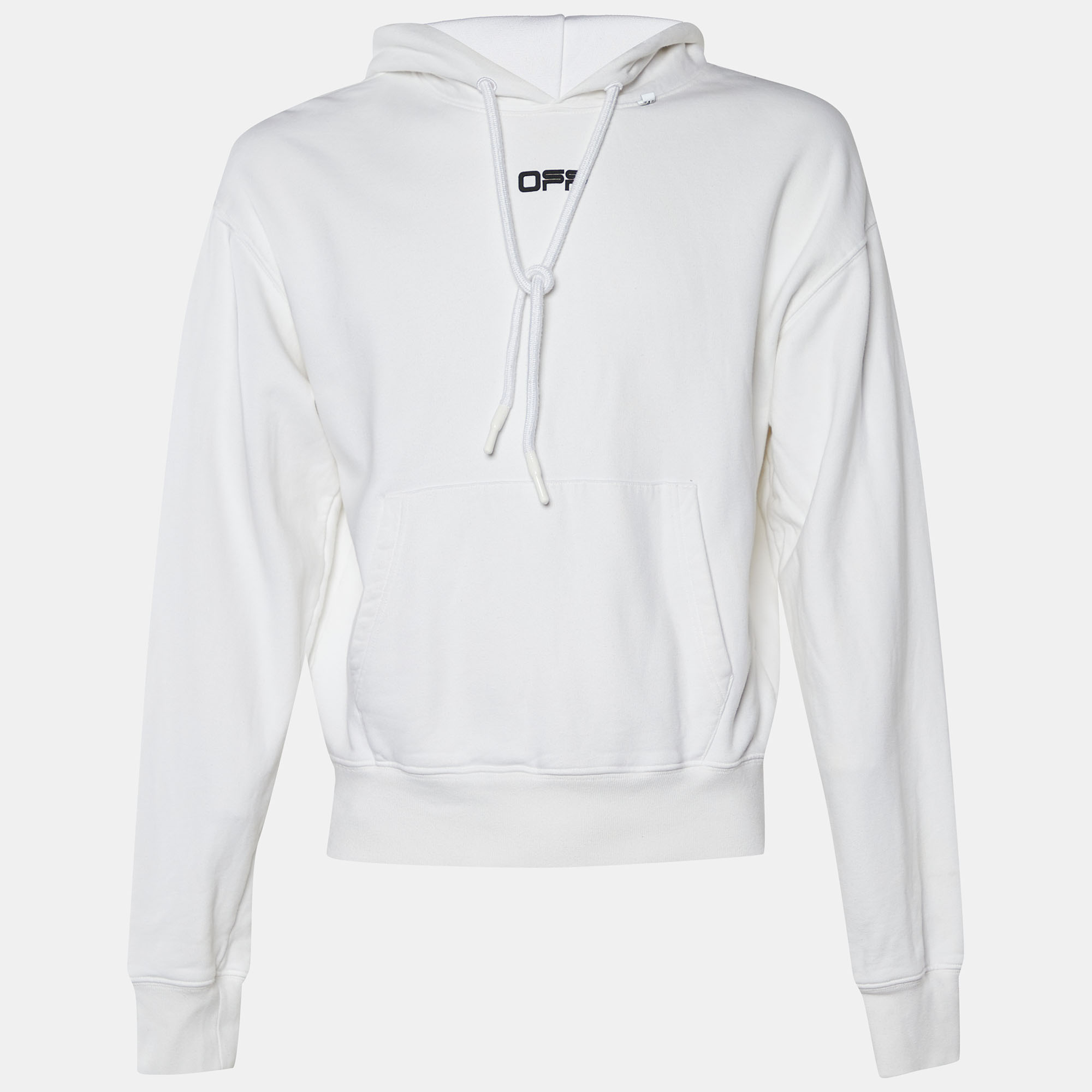Pre-owned Off-white White Cotton Knit Logo Print Hoodie S