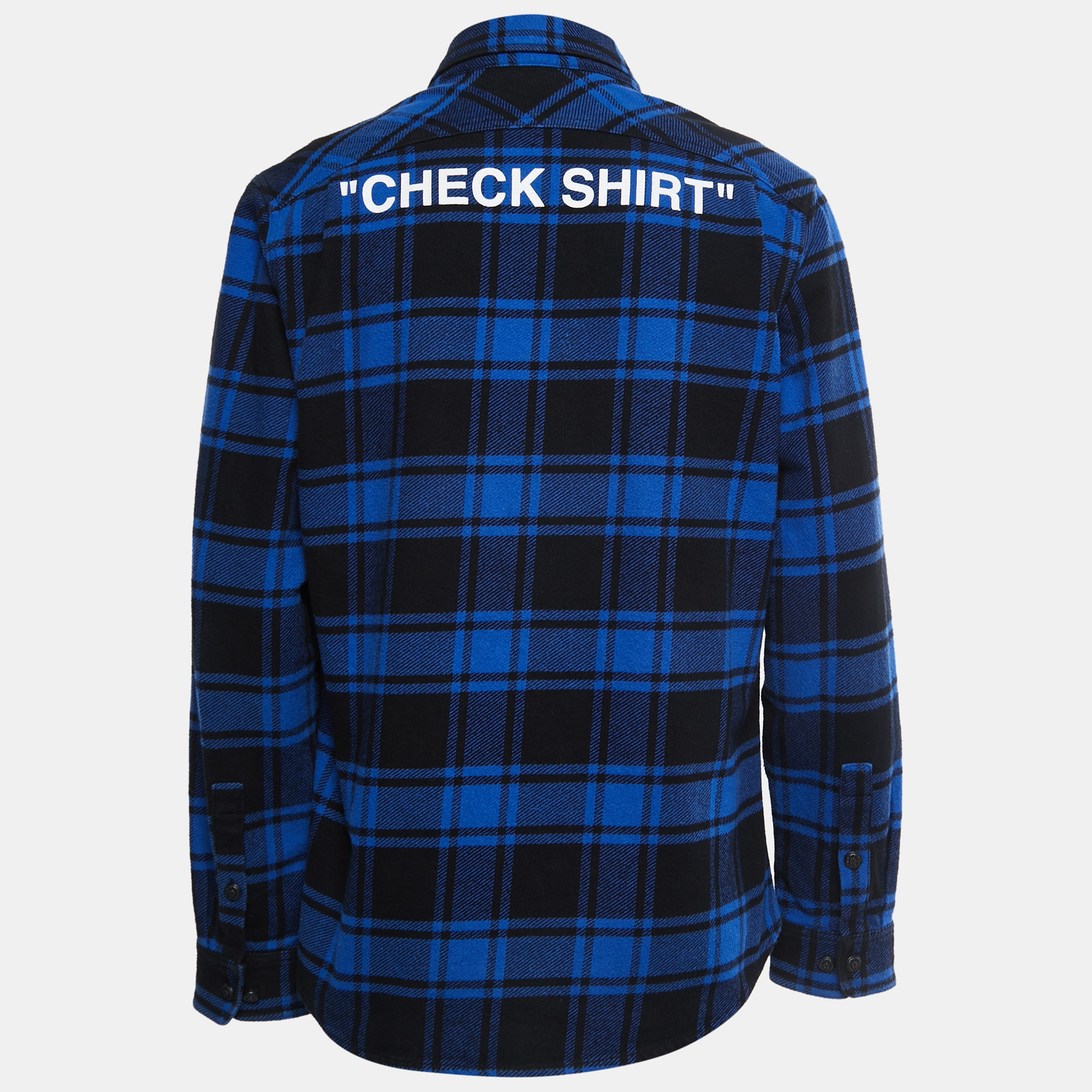 

Off-White Blue Checked Quote Flannel Long Sleeve Shirt