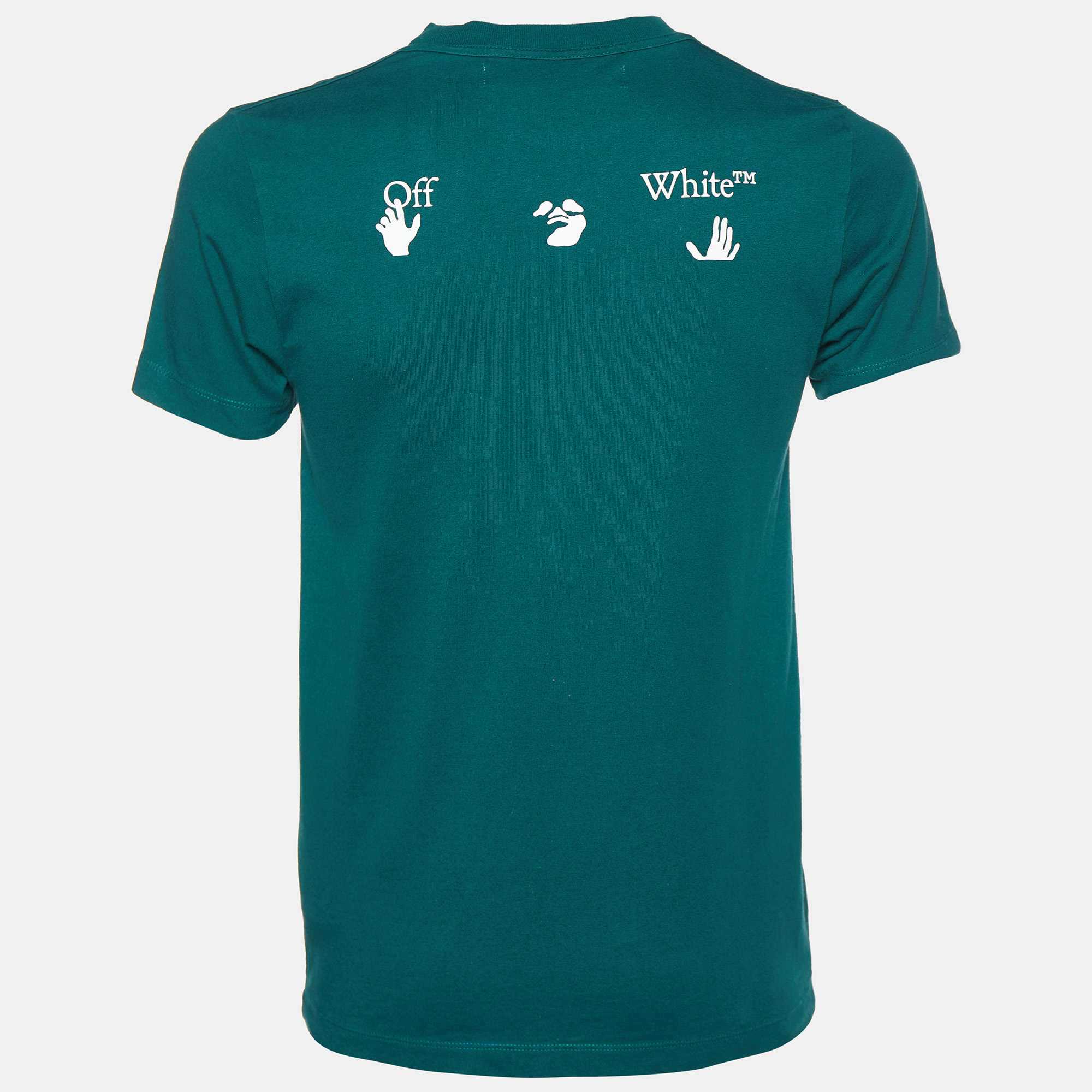 

Off-White Green Logo Printed Cotton Knit Crewneck T-Shirt