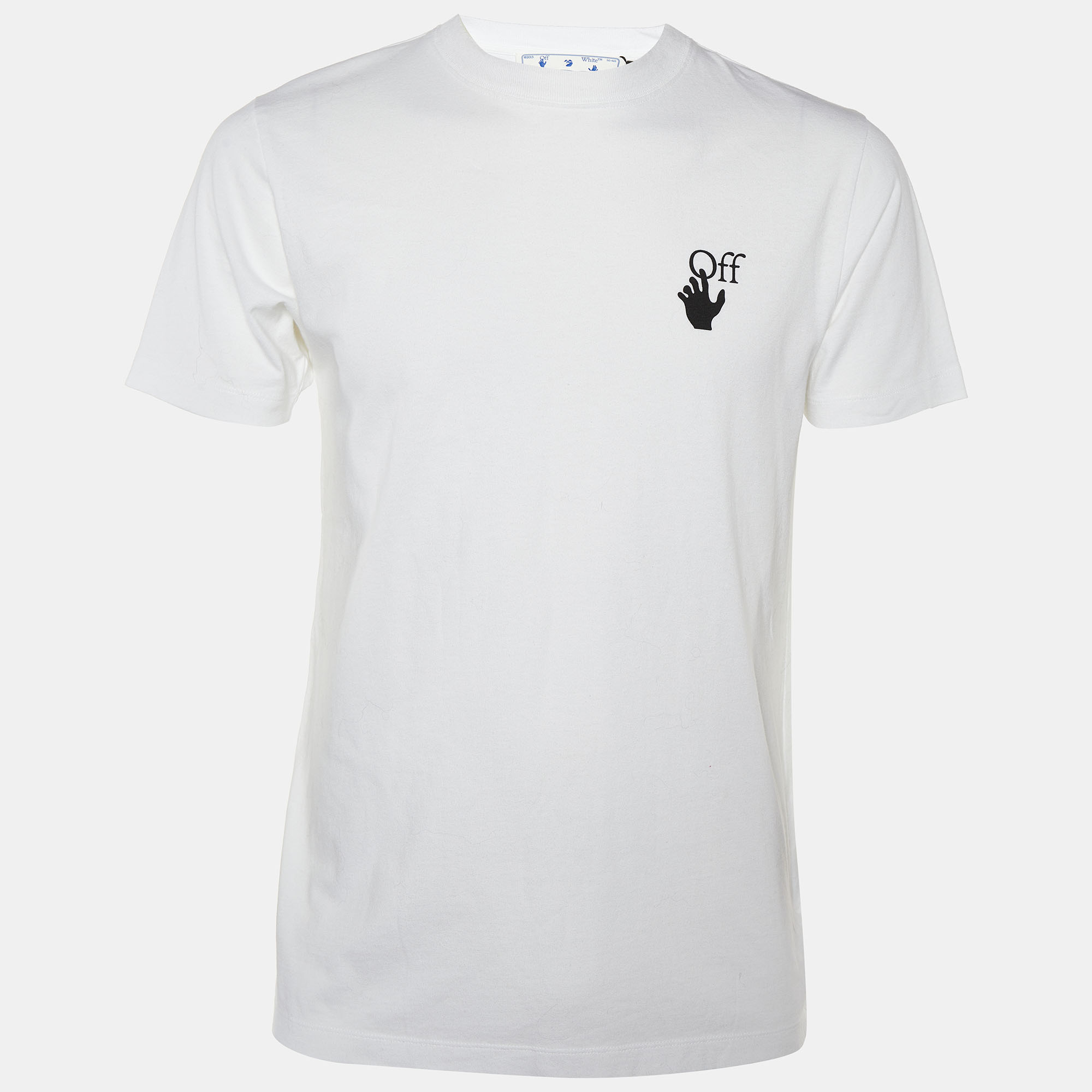 Pre-owned Off-white White Spray Logo Printed Cotton Crewneck T-shirt S