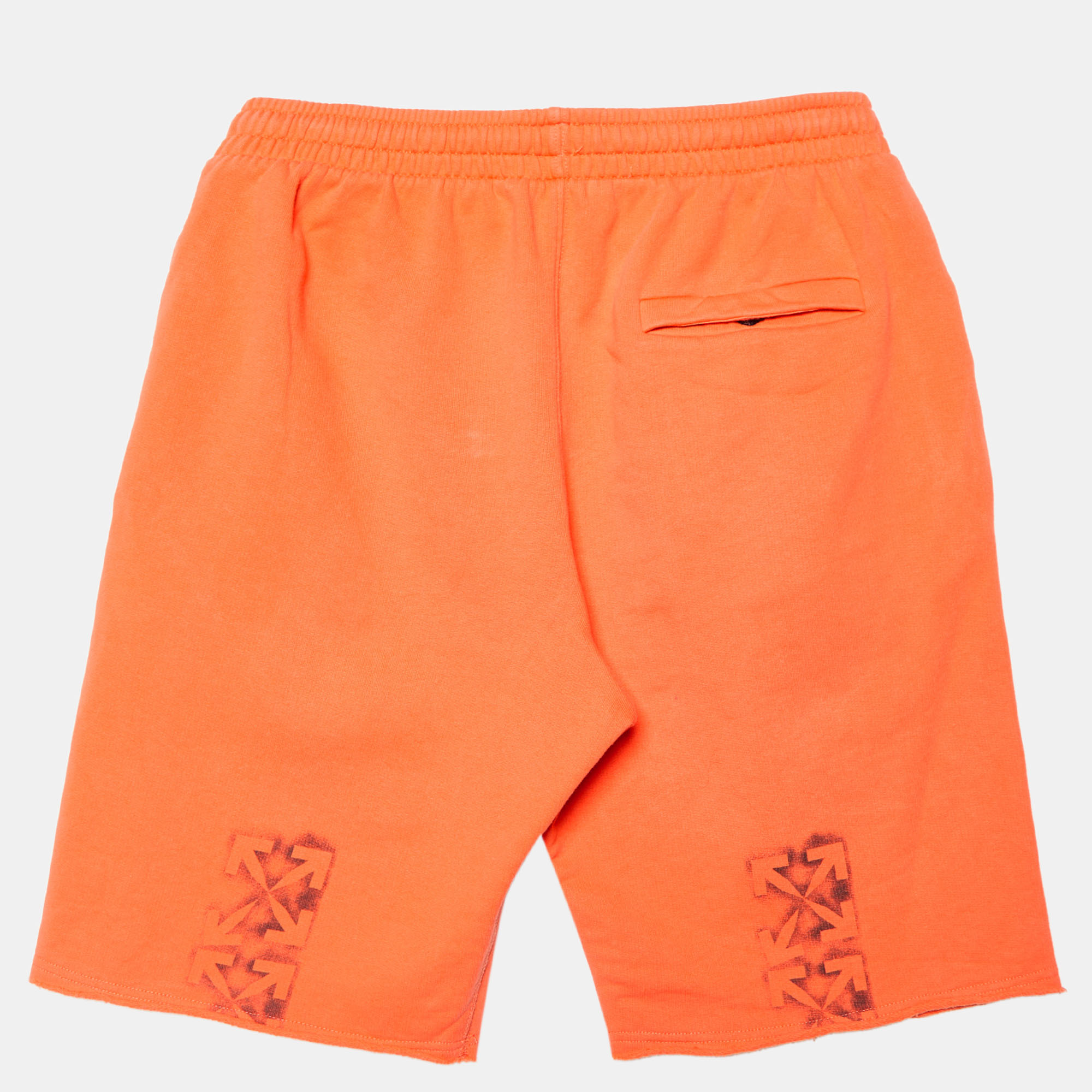 

Off-White Orange Cotton Knit Logo Printed Shorts