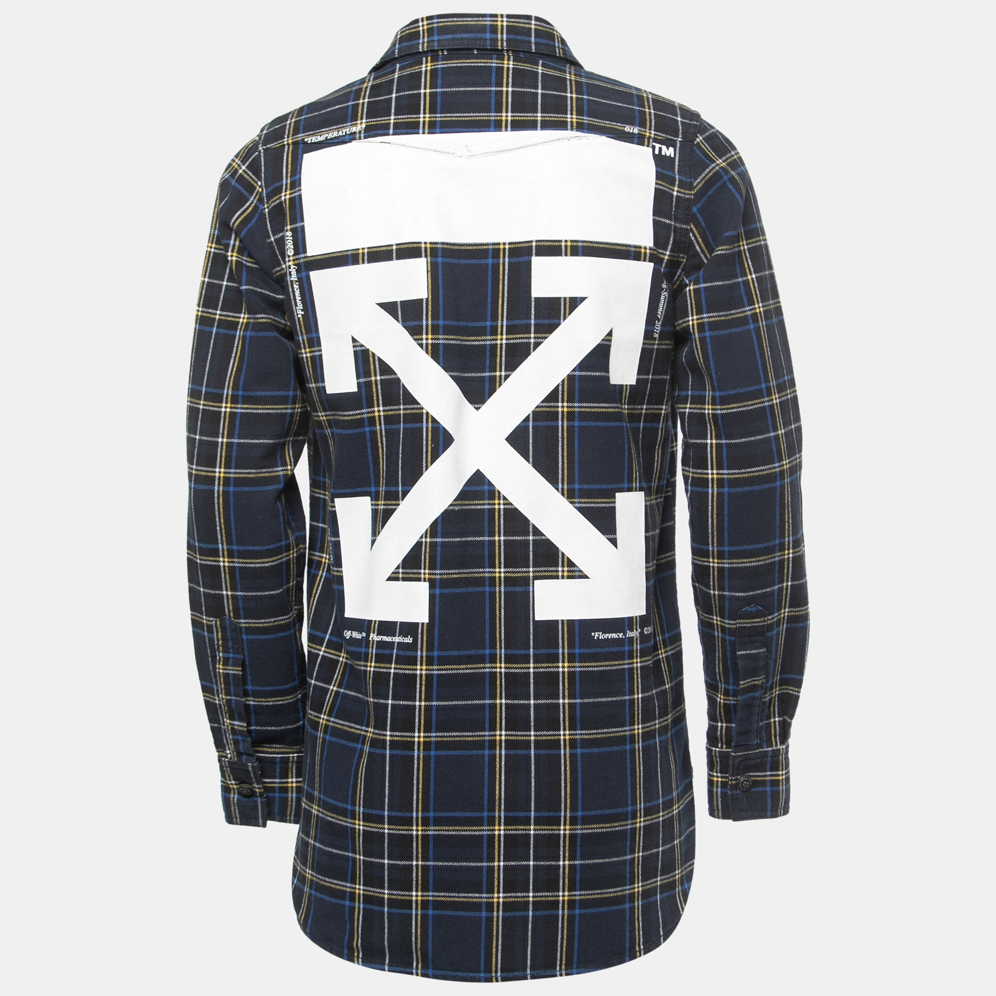 

Off-White Navy Blue Checkered Cotton Button Front Shirt