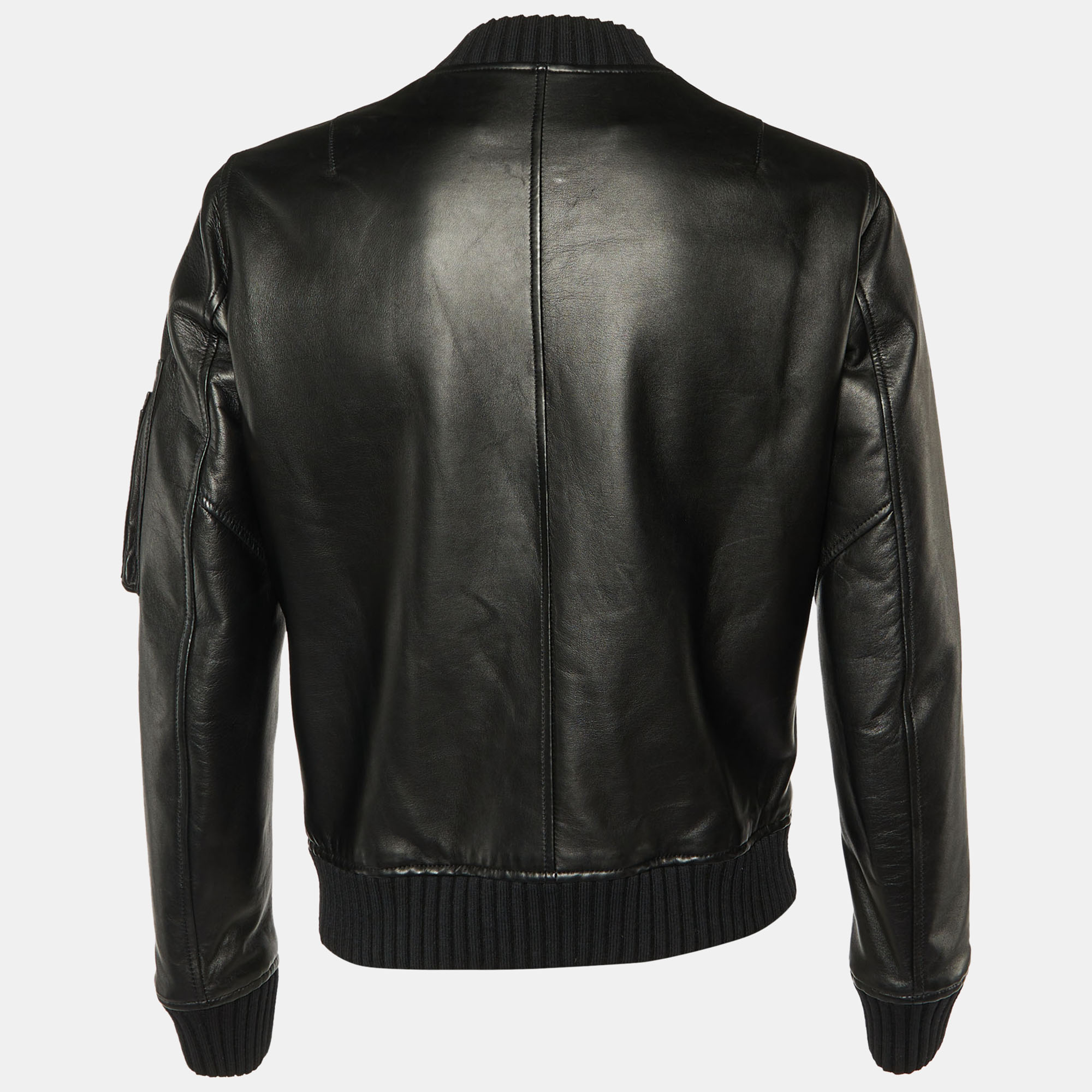

Off-White Black Leather Varsity Bomber Jacket